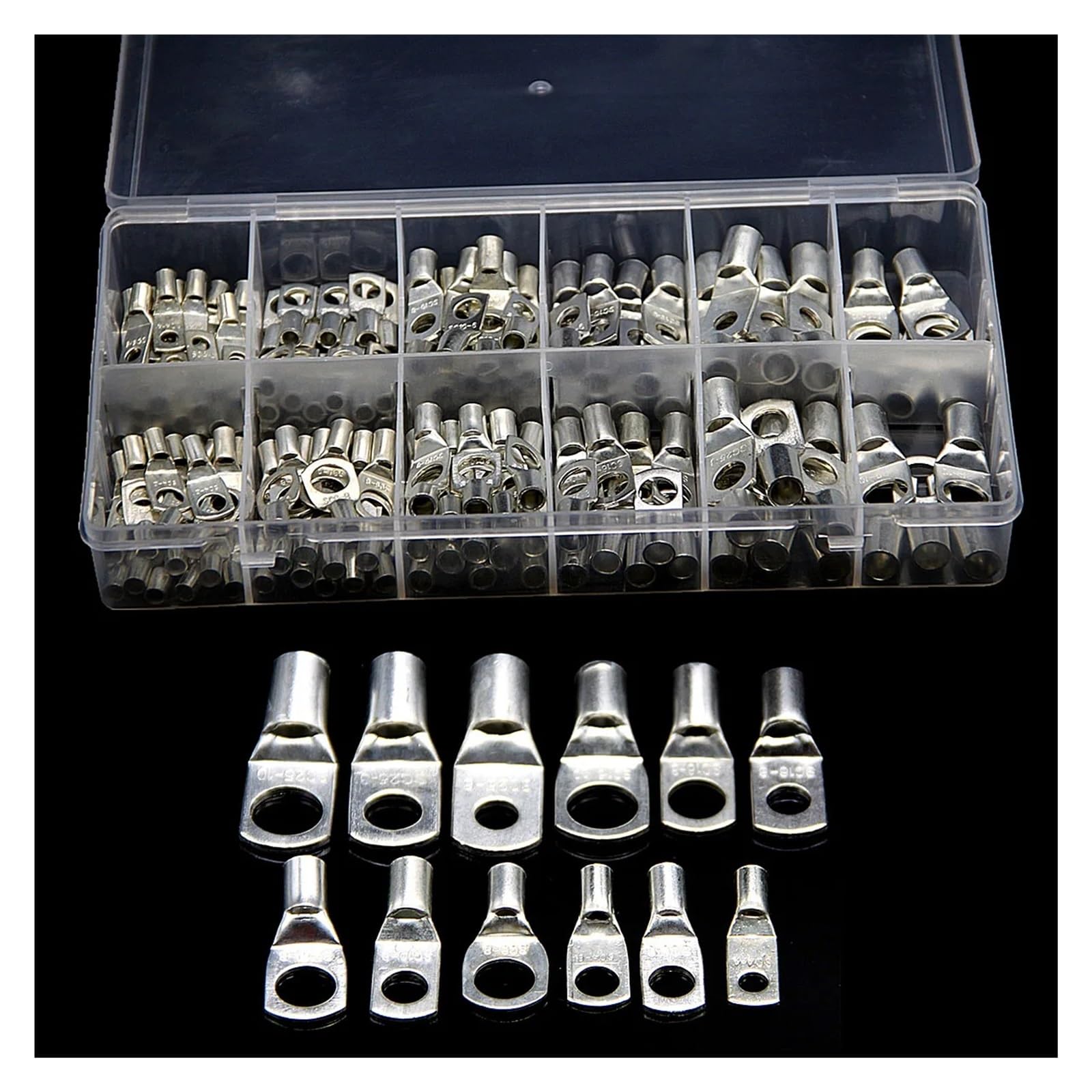 170/100/60Pcs Assortment SC Tinned Copper Lug Terminals Ring Seal Wire Connectors Cable Crimped/Soldered Terminal Kit(170PCS with Box)