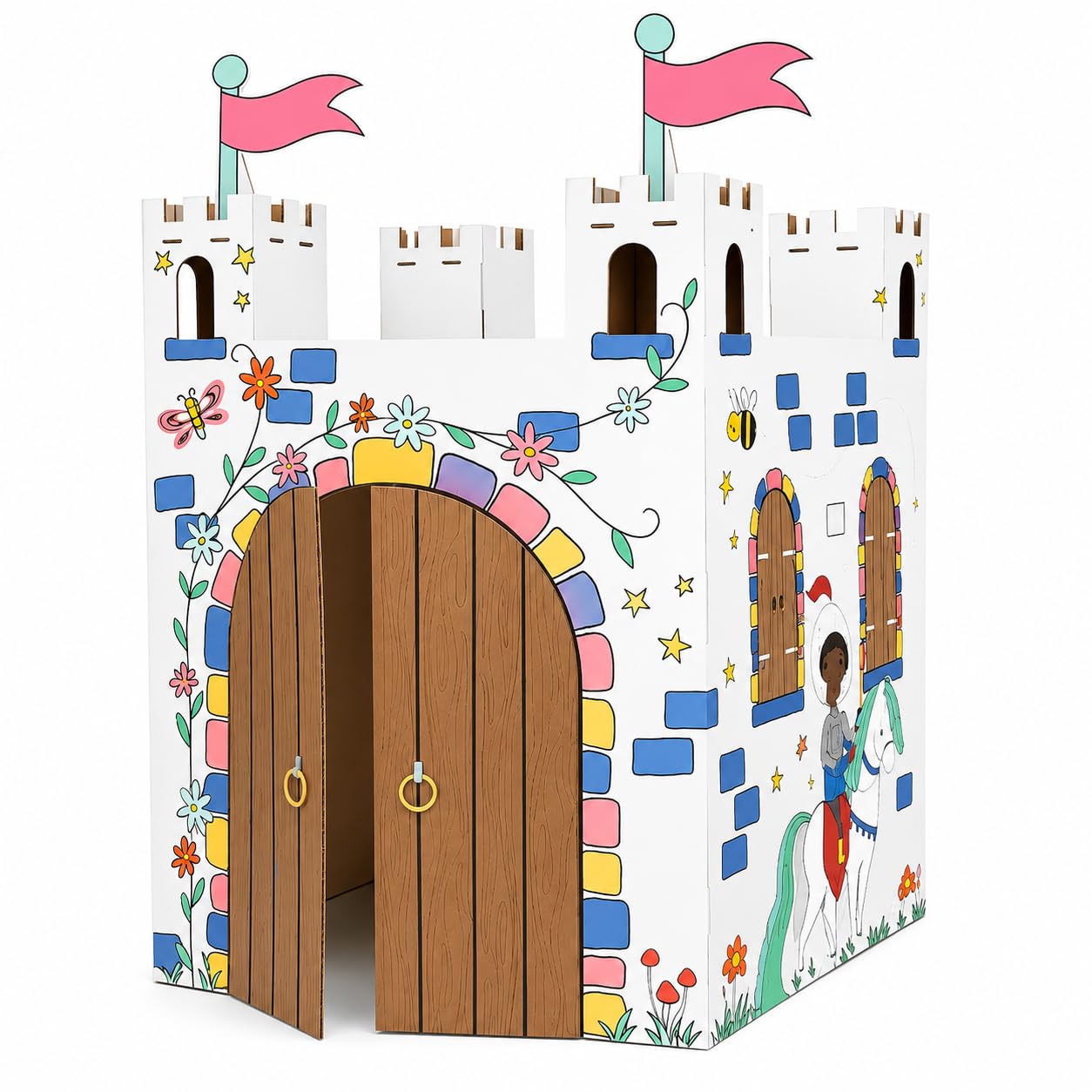 Cardboard Playhouse for Kids, Colour-In Craft Castle Design, over 4.25ft/1.2m Tall, Indoor Colouring Den for Creative Painting and Decorating, Outdoor Play House for Kids Age 3+