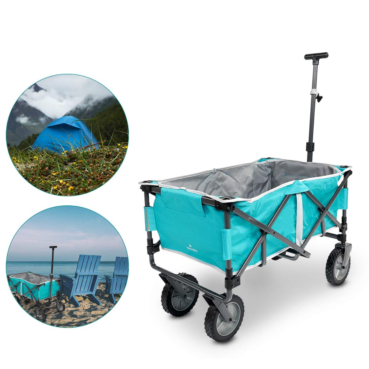 Navaris Foldable Garden Trolley on Wheels 4 Wheel Outdoor Wheelbarrow Folding Pull Cart Beach
