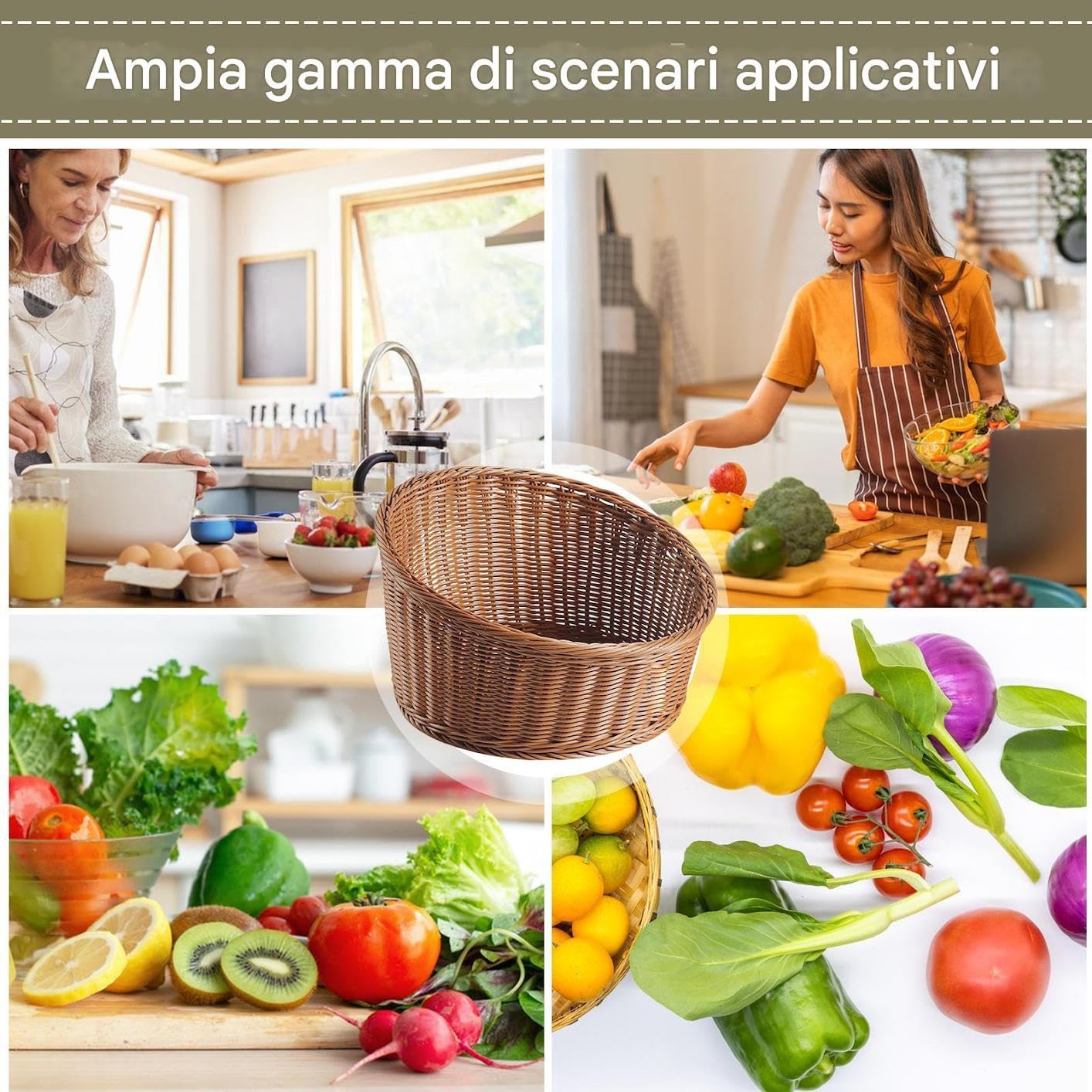 Cesta De Pan bandeja organizadora portafrutas imitación ratán aperitivos | Cesta De Mimbre Para Servir Pan Cocina Restaurante Picnic Panadería Desayunador Mesa Comedor