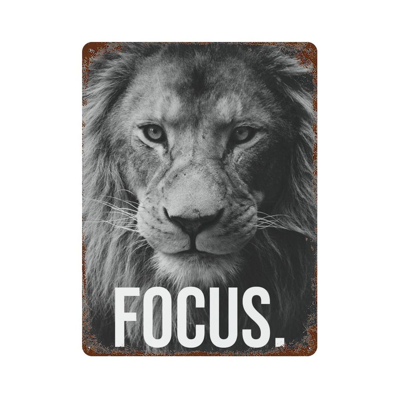FOCUS Lion Motivation Aged Metal Wall Plaque 15.7"x11.8", Classic Wall Plaque for Garage, Pub Or Kitchen