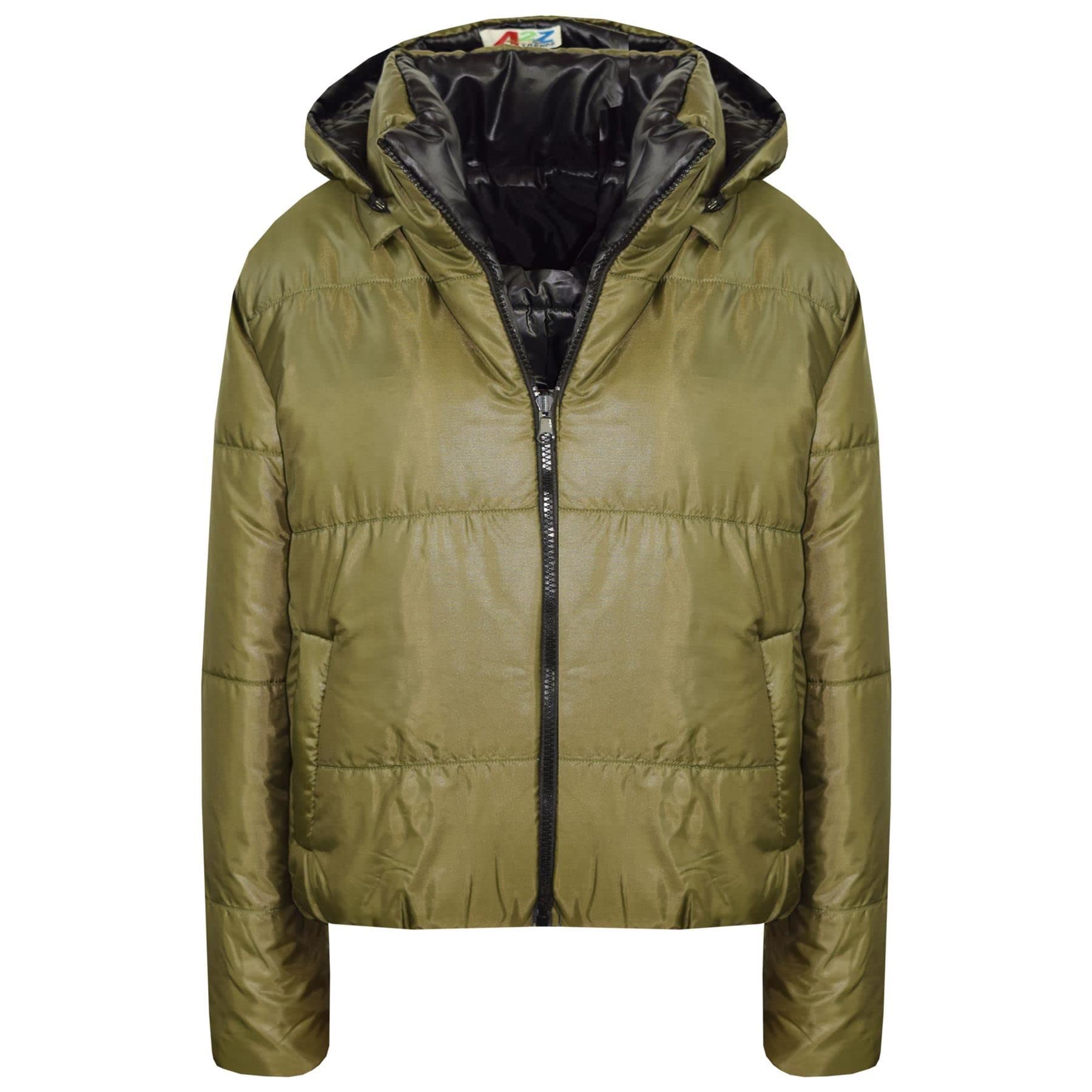 A2Z 4 Kids Dziewczyny Chłopcy Kurtka Dwustronna, Krótka, Z Kapturem, Wyściełana Podszewką Kurtki Puchowe - Reversible Jacket 492 Olive 13.