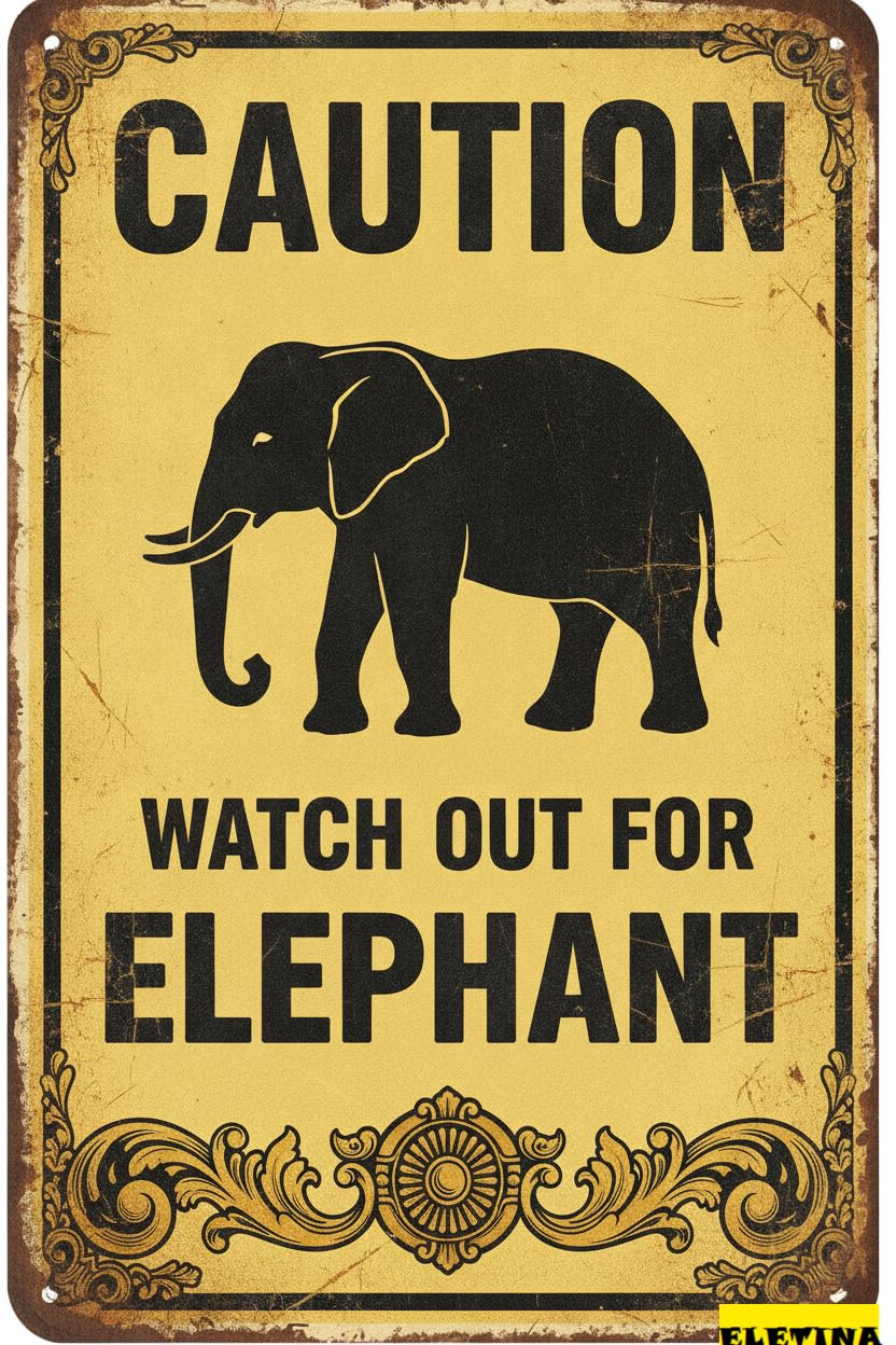 Tin Sign for Man Cave Caution Watch Out Elephant You Have Been Warned Aluminum Metal Tin S Door Warning Zoo Fence Gate Yard Home Wall Decor 8x12 Inch Private Property Decorative
