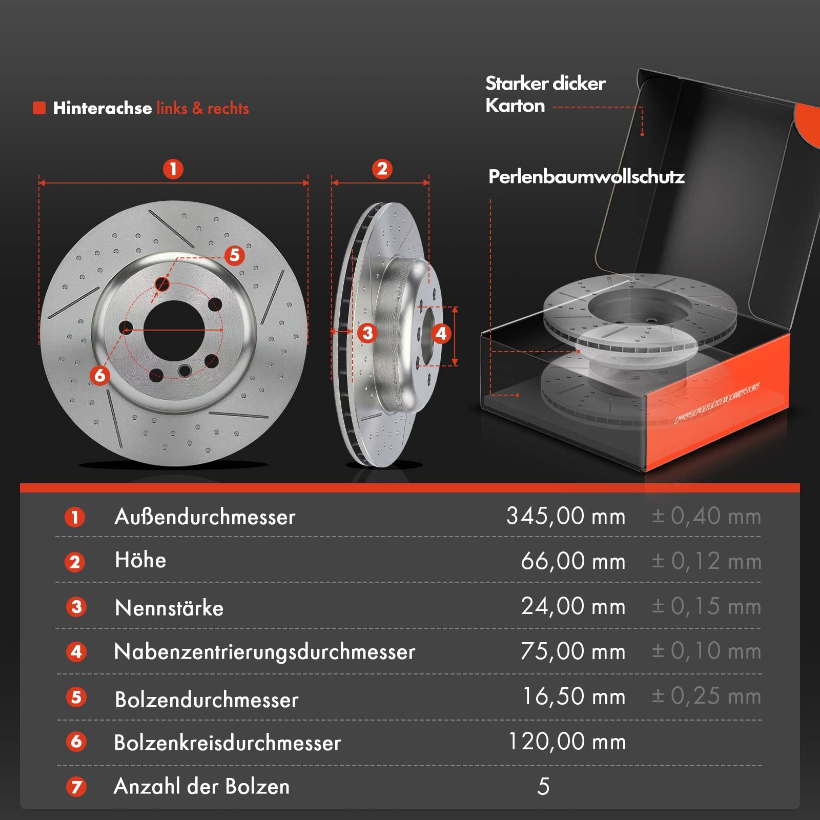 Frankberg Klocki hamulcowe tarcze hamulcowe kompatybilne z 1 serią 2010-2019 2 3 tylnymi wirnikami hamulcowymi + podkładki hamulcowe 345 mm zamiennik # 34212284766
