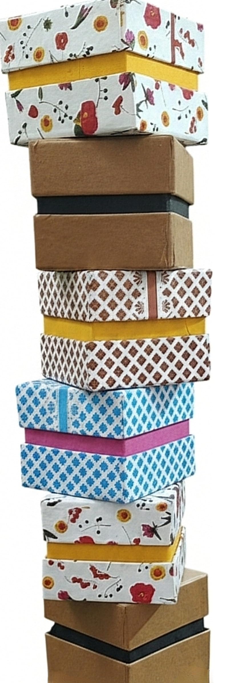 BERRYCRAVE Pack Of 6 Tough Hard Cardboard Gift Boxes With Lids – SMALL Decorative Reusable Boxes For Gifting Watches, Ring, Jewellery, Coins, Broach, Cuff Links, Hairpins – ASSORTED MULTI COLOURS AND DESIGNS - Set of (6)-image-5