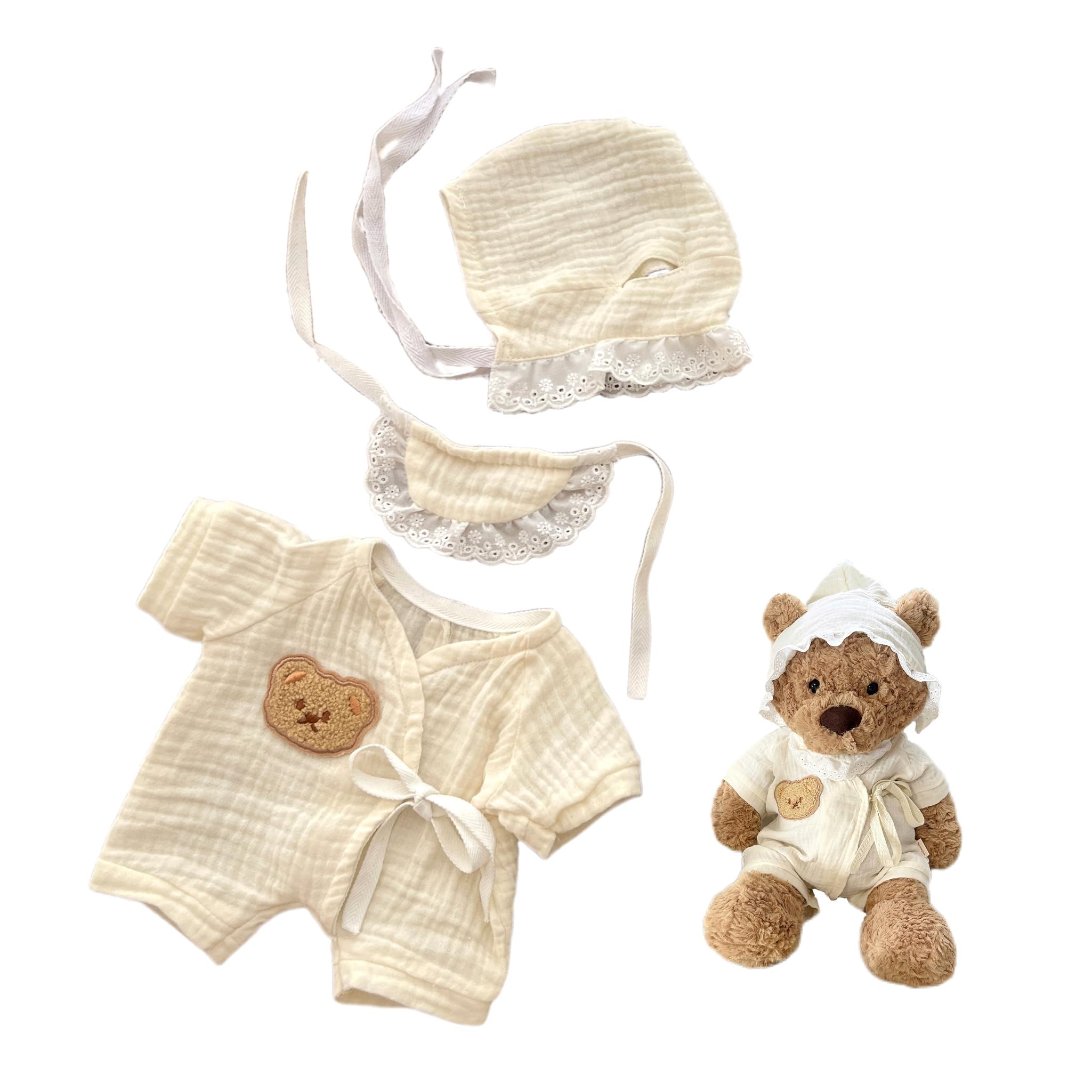 LICHADUOLE 3pc Cute Doll Clothes Set for Bunny and Bumbly Bear,Stuffed Animal Outfits Fits,9-12Inch Teddy Bear Clothes, Clothes only Without Doll.(3pc Includes 1 Doll hat, 1 bib,1 Jumpsuit)