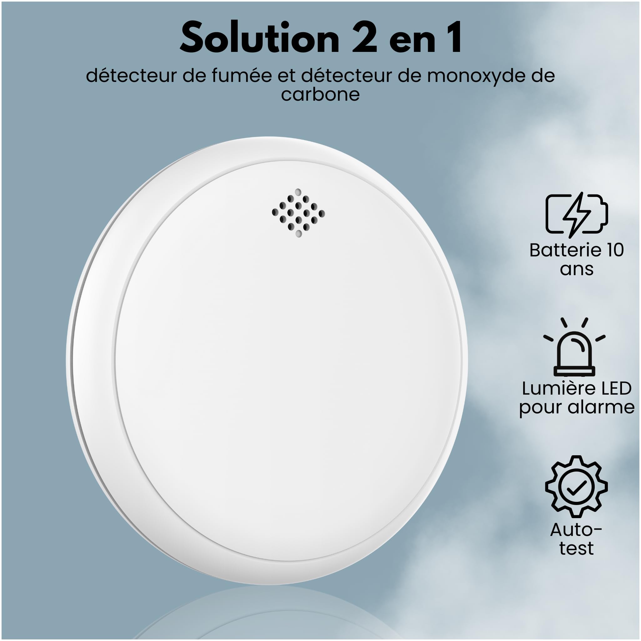 Aroha Safety Pro Détecteur Combiné avec Fumée et Monoxyde de Carbone Sleep Line - Batterie de 10 Ans - Alarme Incendie & Alarme de CO - 5 pièces