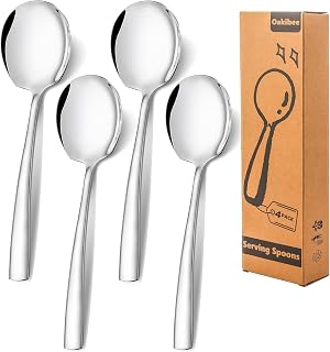 Serving Spoons Set of 4-Pieces Large 9.2-Inch Serving Spoon 18/10 Stainless Steel Big Serving Utensils Set for Buffet, Parties, Catering - Dishwasher Safe(4-Pieces, Silver)