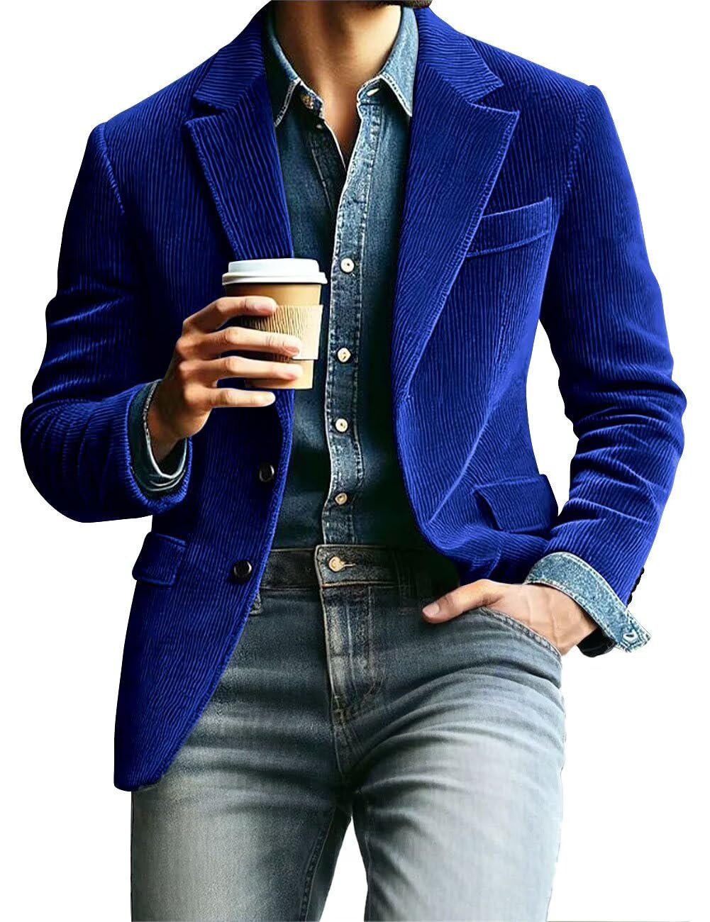 CKGJLJ Mens Corduroy Blazer Vintage Suit Jacket Casual Formal 2 Button Notch Lapel Sport Coat Long Sleeve Wedding Coats