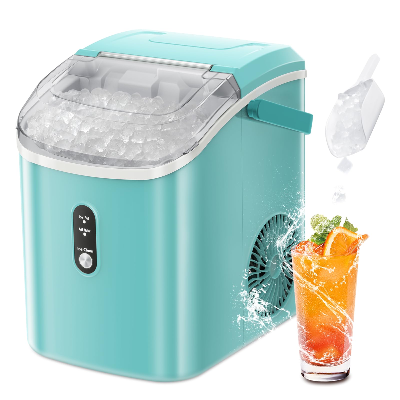 ZAFRO Portable Ice Maker Countertop wiht Handle/Indicator Lamps, 7 Mins Fast Ice Making, 35Lbs/24H, Self-cleaning Ice Maker Machine with Ice Basket/Ice Scoop for Home/Office/Restaurant/Bar, GREEN