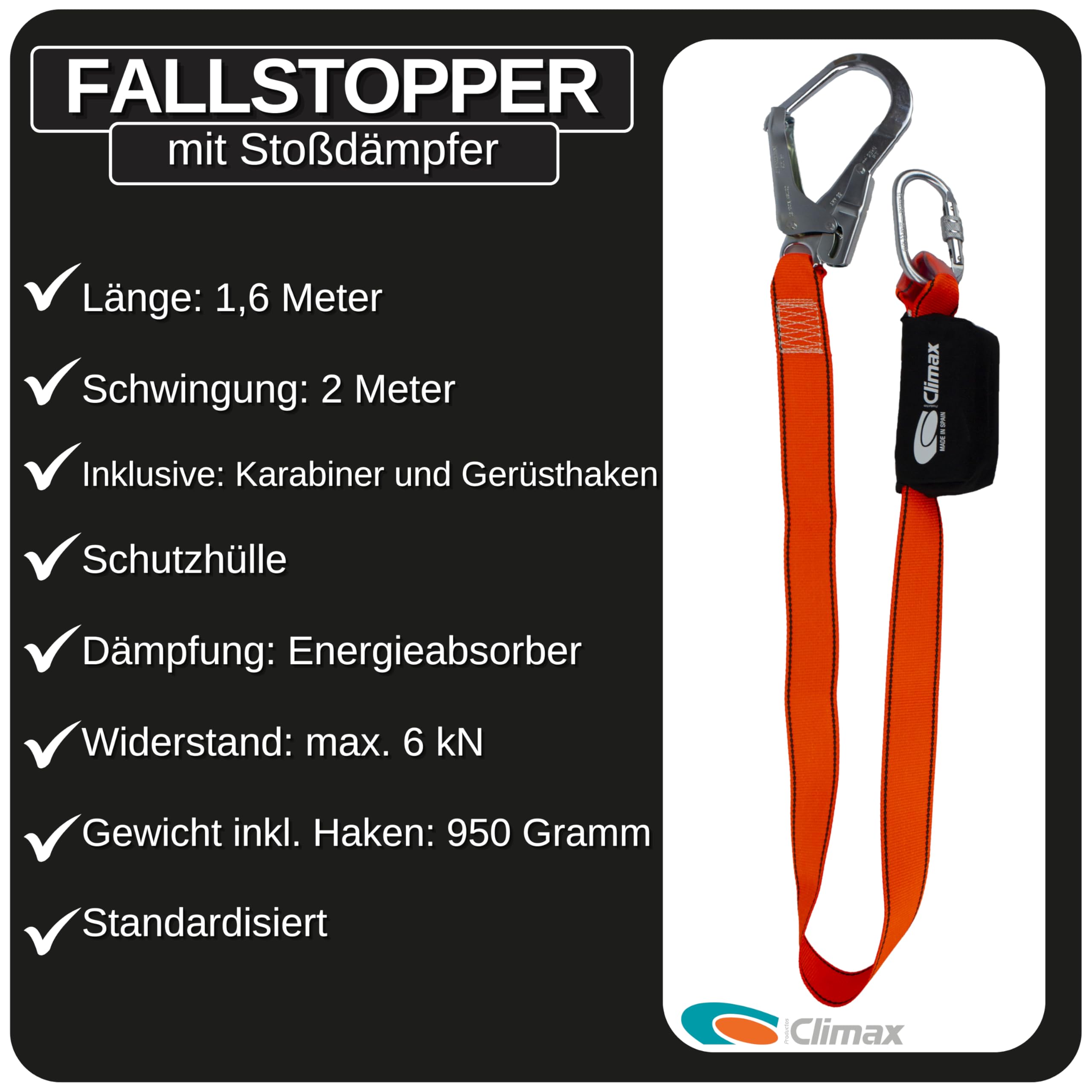 Climax Komplettes Absturzsicherungsset – Absturzgurt mit Fallline – Sicherheitsgurt 27C-Set – Sicherheitsgurt