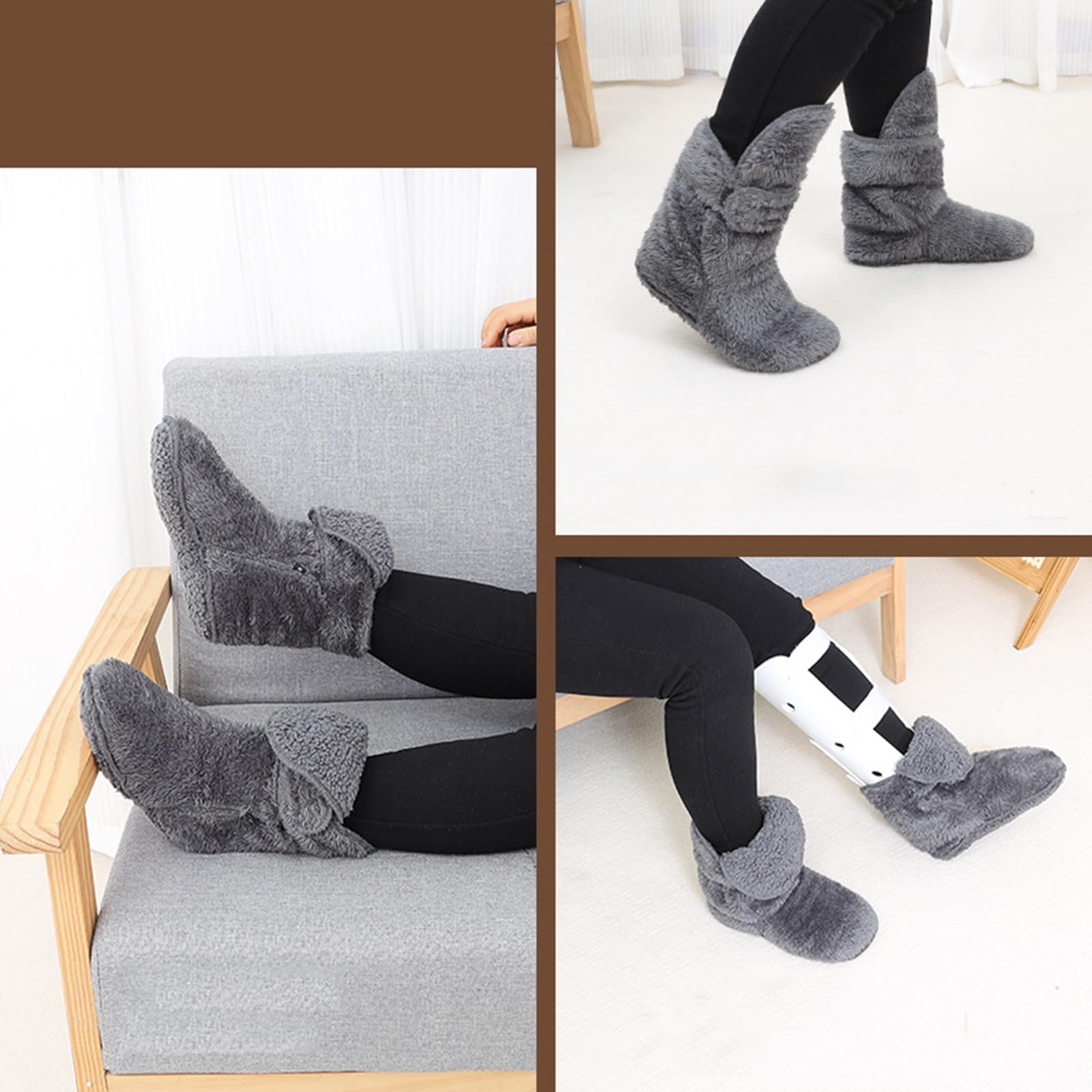Thermal Fleece Plaster Stocking Fluffy Plush Foot Cast Sock Plaster Foot Cover Adjustable Foot Warmer Cast Protector Elderly Faux Fur Indoor Floor Slippers Socks for Fracture Surgical Recovery - Image 2