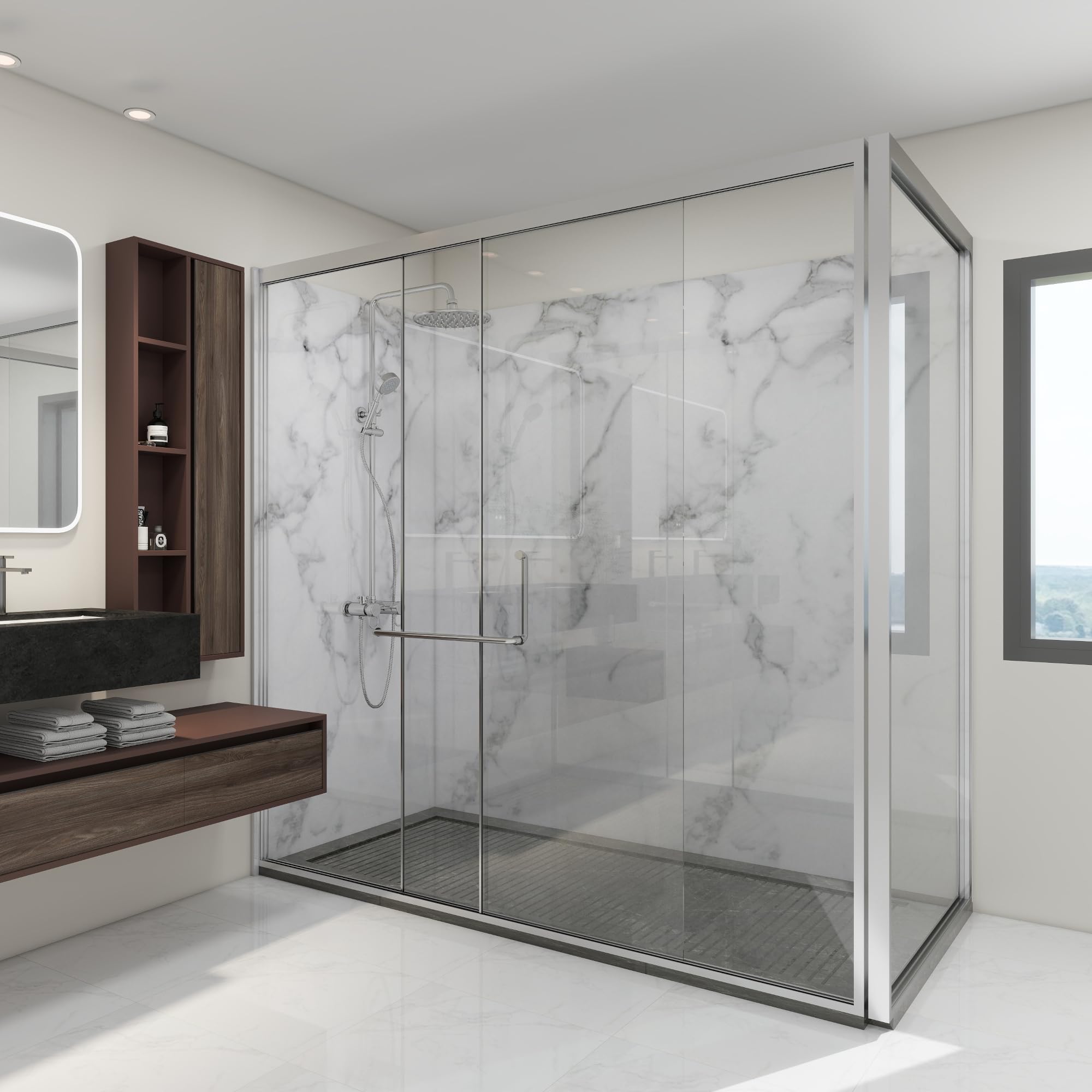 [neu.haus] Decorativo Conjunto de 4 Paneles de Pared Bladel Revestimiento de Paredes para Ducha Baño Cocina Salón Resistente a la Humedad de PVC Grosor 3 mm 120x60cm - White Marble