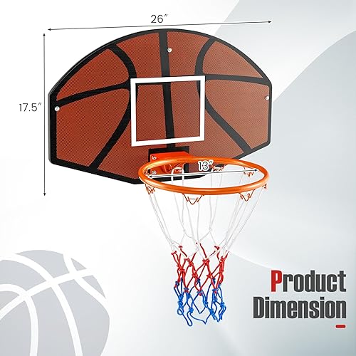 Miniatura 7 de GYMAX Mini aro de baloncesto, aro de baloncesto portátil montado en la pared con tablero inastillable y red para todo tipo de clima, accesorios de