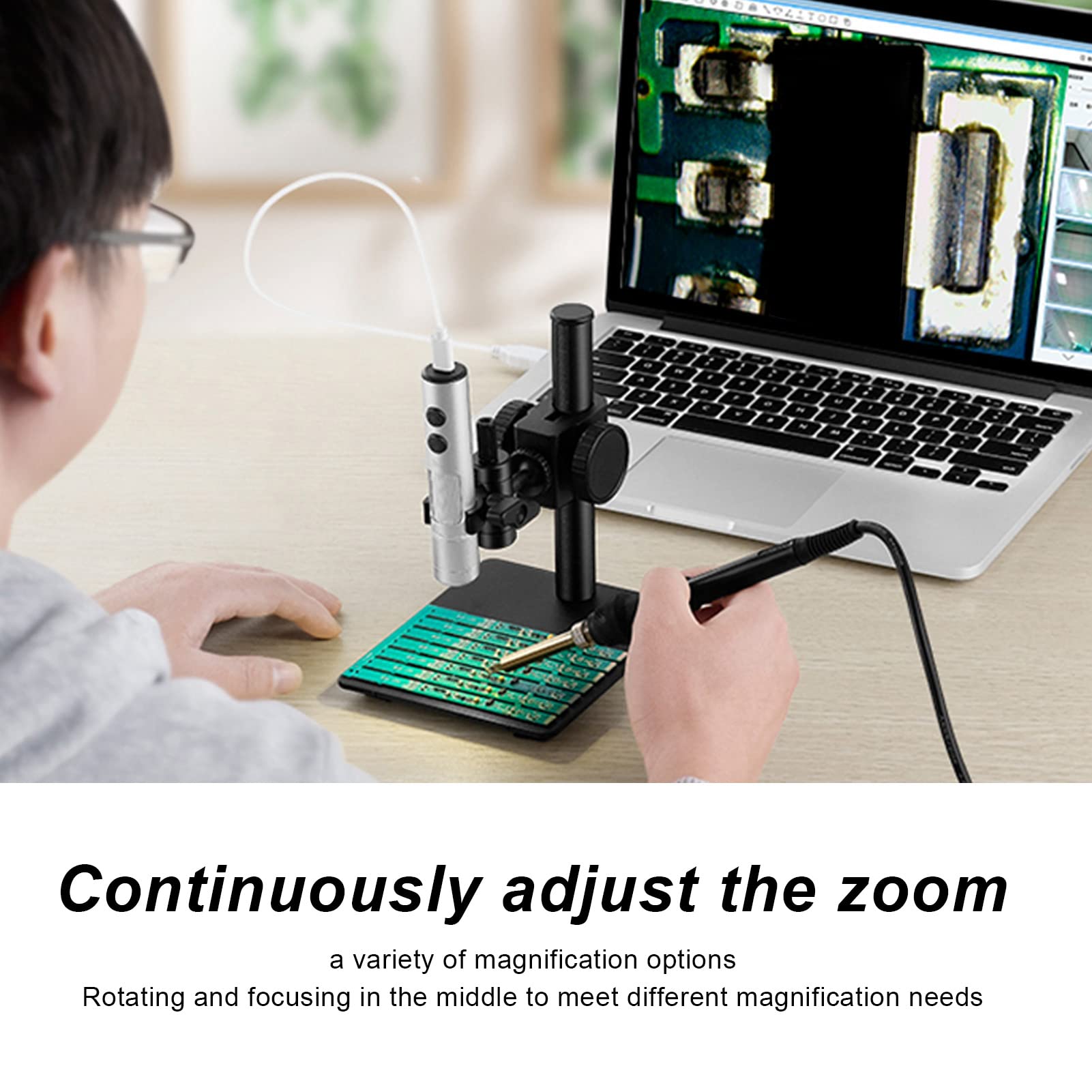 Aramox Cyfrowy Mikroskop Lupa Mikroskop USB ze Stopu Aluminium 12 MP 750X Obrazowanie HD Duża odległość Zoom Ostrość Obrotowa Soczewka Boczna do Kontroli Stacji Roboczych CNC