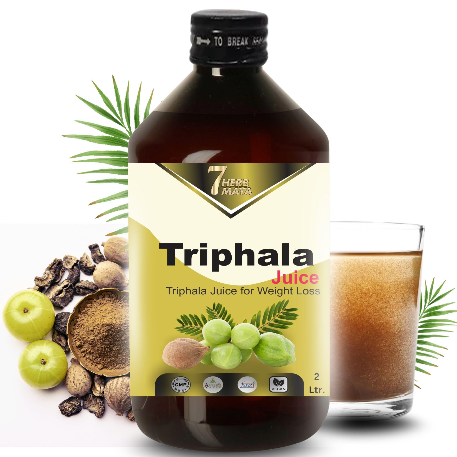 7Herbmaya Triphala Juice | Cold-Pressed Amla, Harad & Baheda | No Added Sugar | Ayurvedic Herbal Juice | Supports Gut Balance, Natural Cleanse & Active Keto Lifestyle (2 Litre)