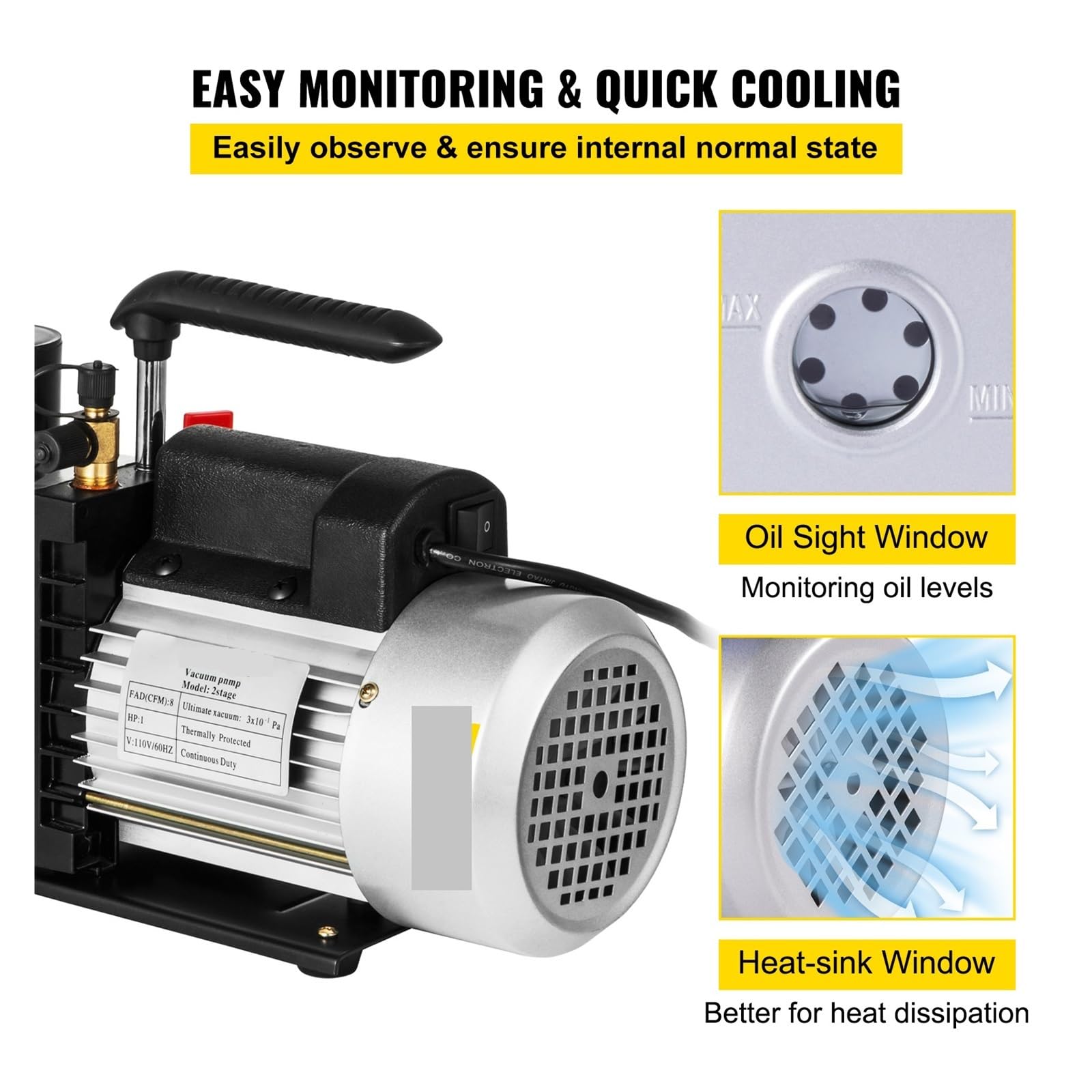 Vakuumpumpe, Vakuumpumpe, 1 PS, zweistufig, for HVAC, Drehschieber, Entgasung, Verarbeitung, Klimaanlage, automatische Klimaanlage, Kältemittel-Vakuumpumpe, 2-stufig,für HVAC/AUTO AC(10CFM 1HP)