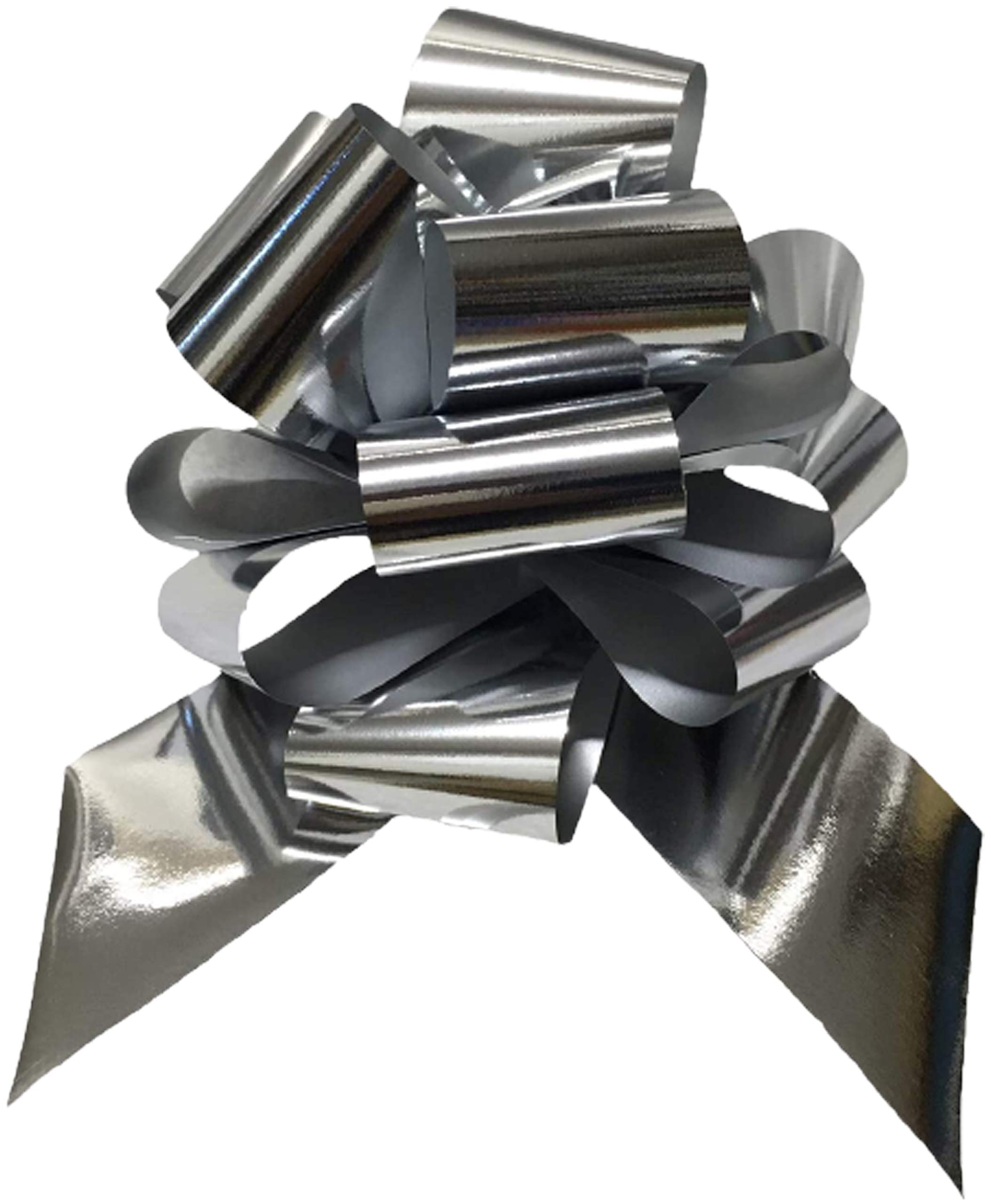 50 Fiocchi Natalizi In Nastro Metallizzato Argento – Coccarde Riflettenti, Larghezza Nastro 3 Cm, Diametro 13 Cm