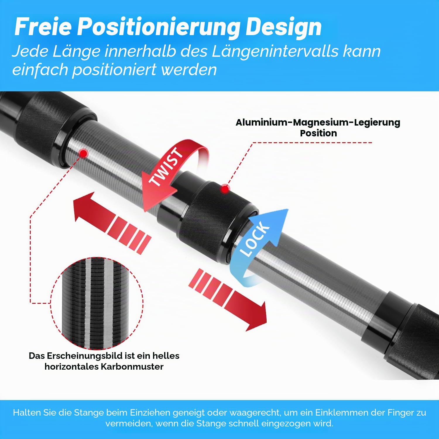 Pool Teleskopstange Kohlefaser, Poolstange einstellbar von 1,12m bis 3,65m