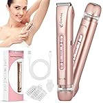 2 in 1 Women Electric Shaver Dual Head Bikini Trimmer for Women IPX7 Waterproof Wet & Dry Use Body Hair Trimmer and Facial Hair Remover for Bikini Underarm Leg Arm Body Face