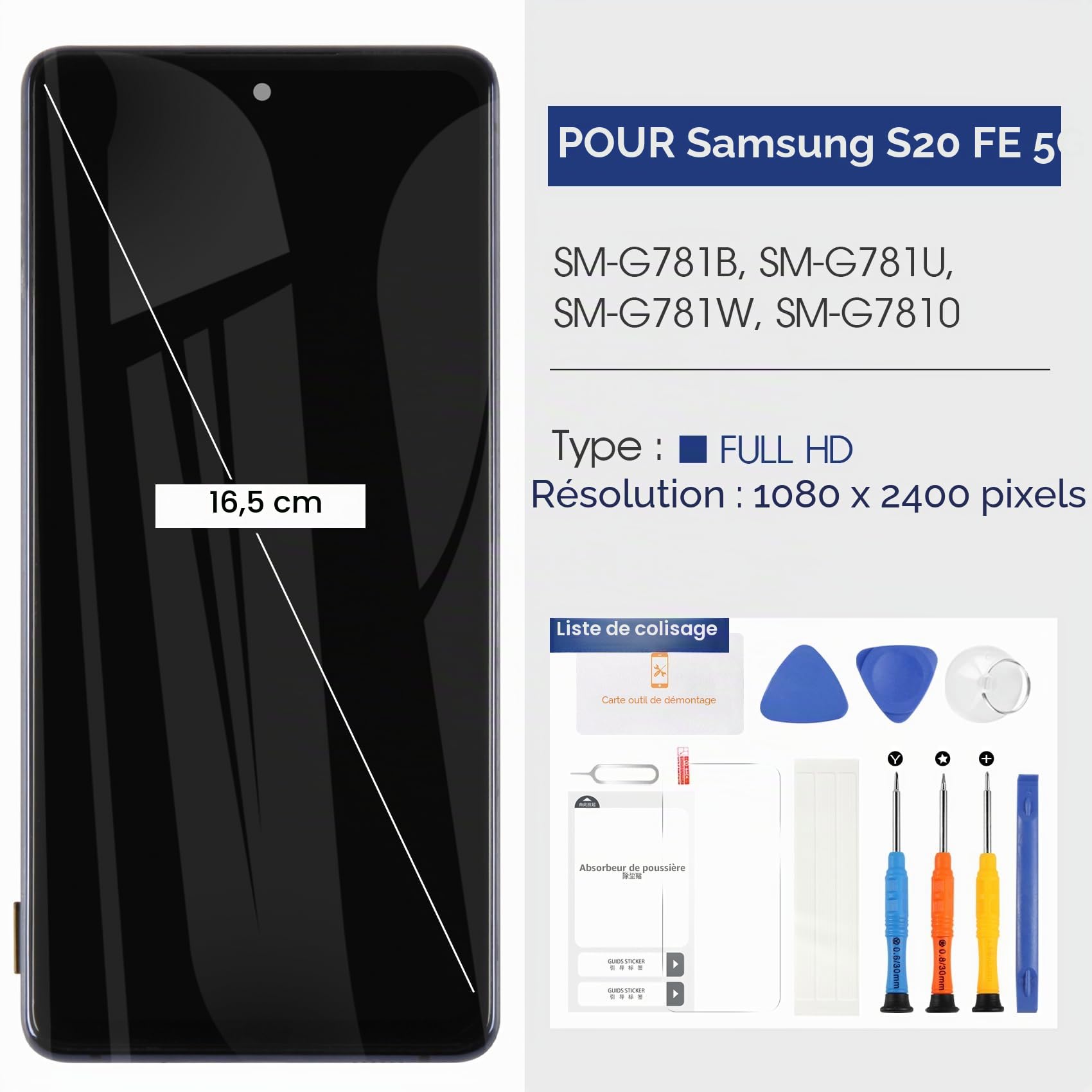 Reparo Écran pour Samsung Galaxy S20 FE 4G LCD Display pour Samsung S20 FE 5G Écran Tactile Remplacement Assemblé Réparation Kits G780 G781B G781U (Noir avec Cadre, sans Empreintes Digitales)