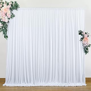 10 ft x 10 ft Wrinkle Free White Backdrop Curtains for Wedding Parties, Polyester Photography Backdrop Drapes for Birthday Parties Stage Backdrop Stand, 2 Panels 5x10FT Background Curtains - Buy now