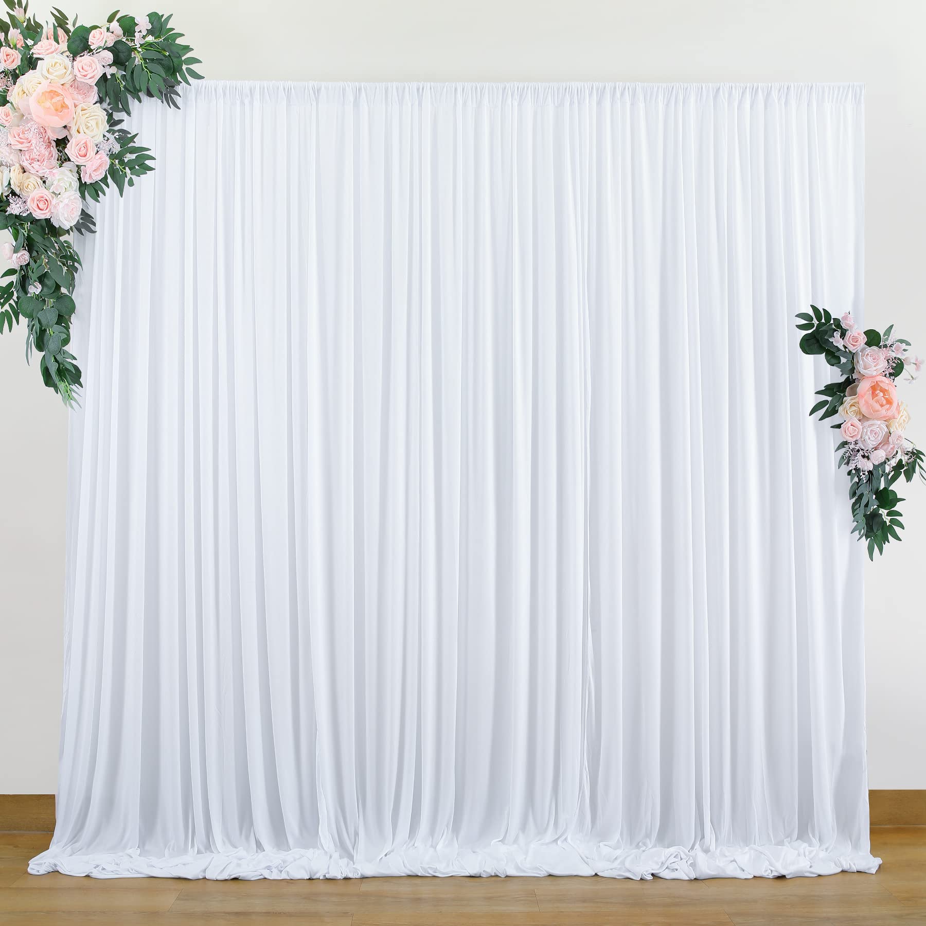 10 ft x 10 ft Wrinkle Free White Backdrop Curtains for Wedding Parties, Polyester Photography Backdrop Drapes for Birthday Parties Stage Backdrop Stand, 2 Panels 5x10FT Background Curtains