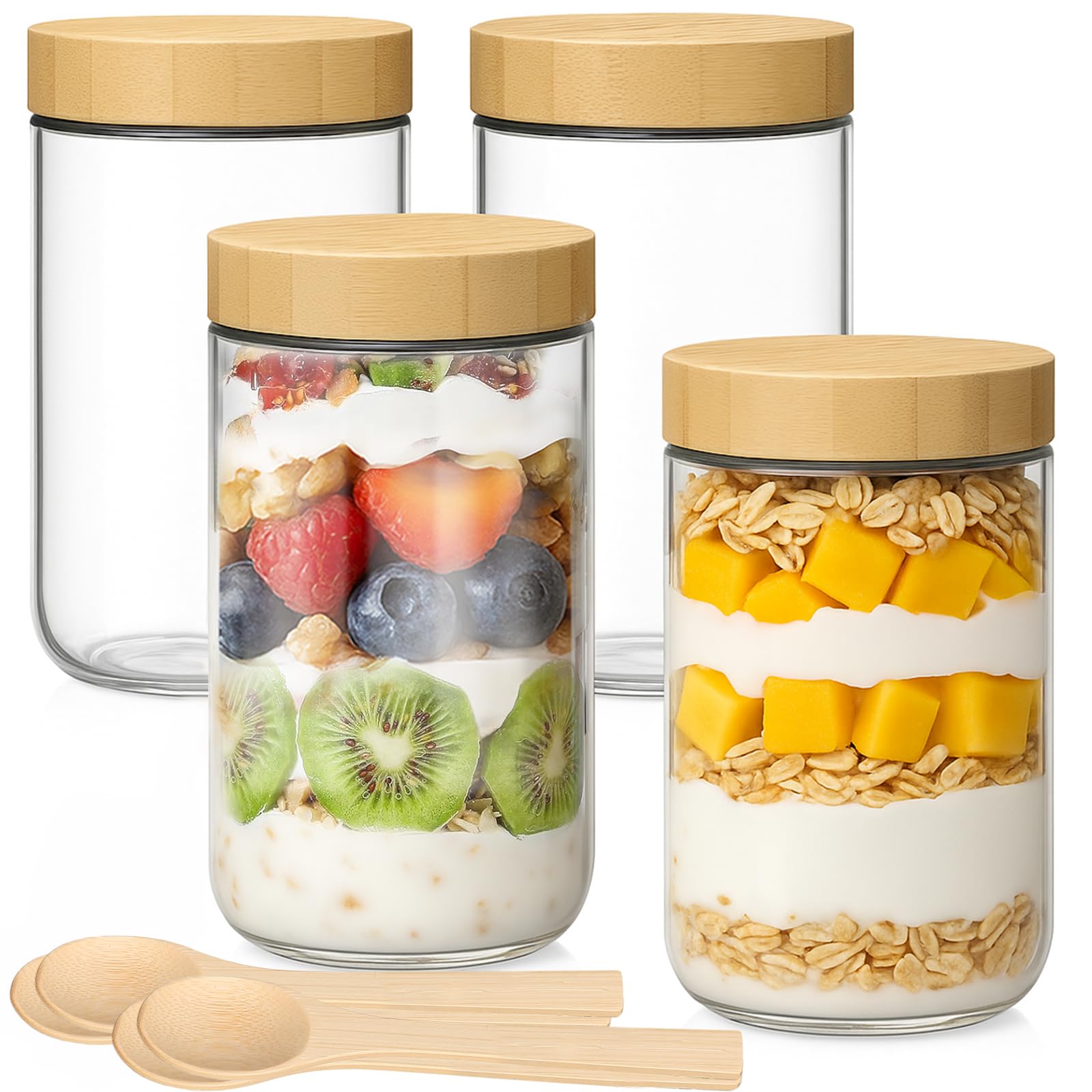 TBWIND Overnight Oats Containers with Bamboo Lids (4-Pack)
