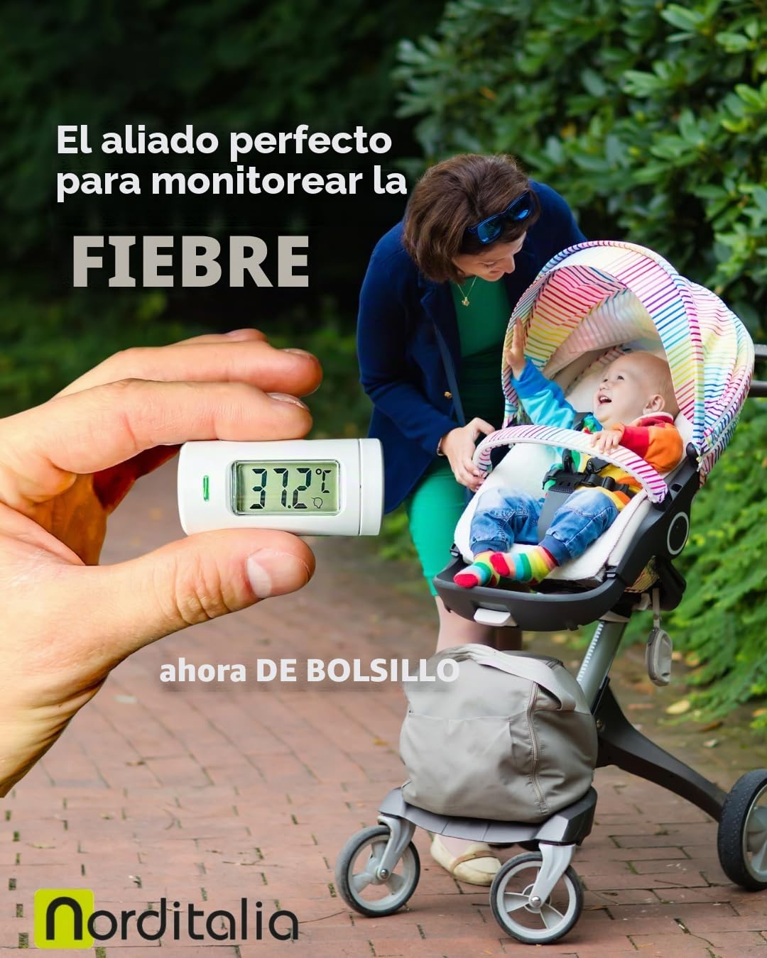 NORDITALIA, KFT-27 - Termómetro infrarrojo de bolsillo para fiebre, tamaño ultracompacto, tamaño en 1 segundo sin contacto de 0-3 cm, batería incluida, 20 memorias