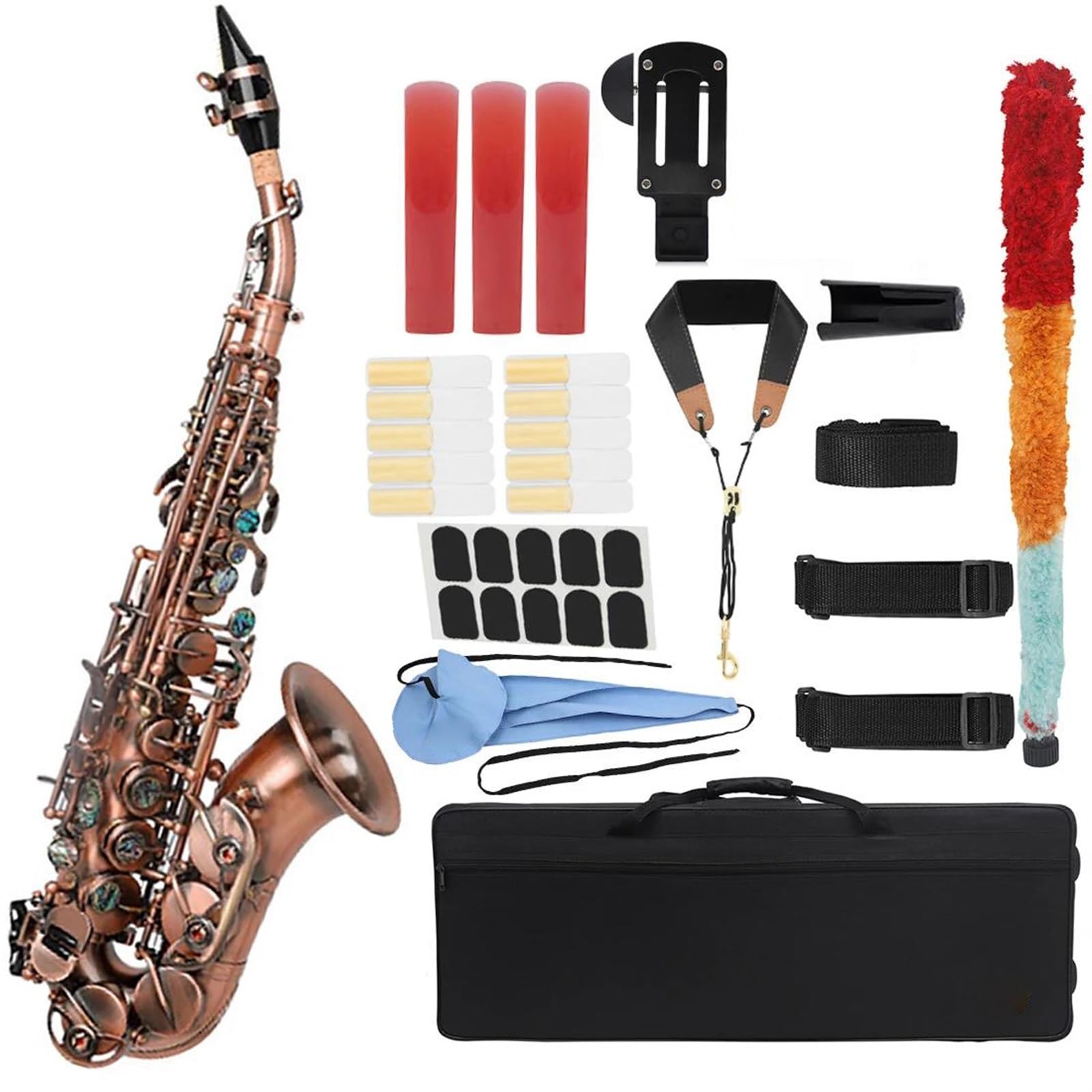 Saksofon Sopranowy Bb B Płaski Cyjan Antyczny Naśladuj Klasyczny Saksofon Z Wyrzeźbionym Wzorem Z Paskiem Ze Szczotką Pudełkową profesjonalny Saksofon (Color : 01)