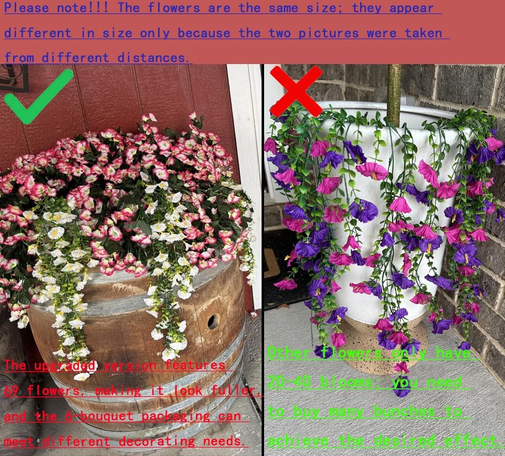 6-Pack Outdoor Artificial Flowers, 69-Flowered Large Morning Glory, Uv-Resistant Artificial Morning Glory,Perfect for Outdoor Decoration in All Seasons Such as Porches and Gardens (Light Pink) - Image 2