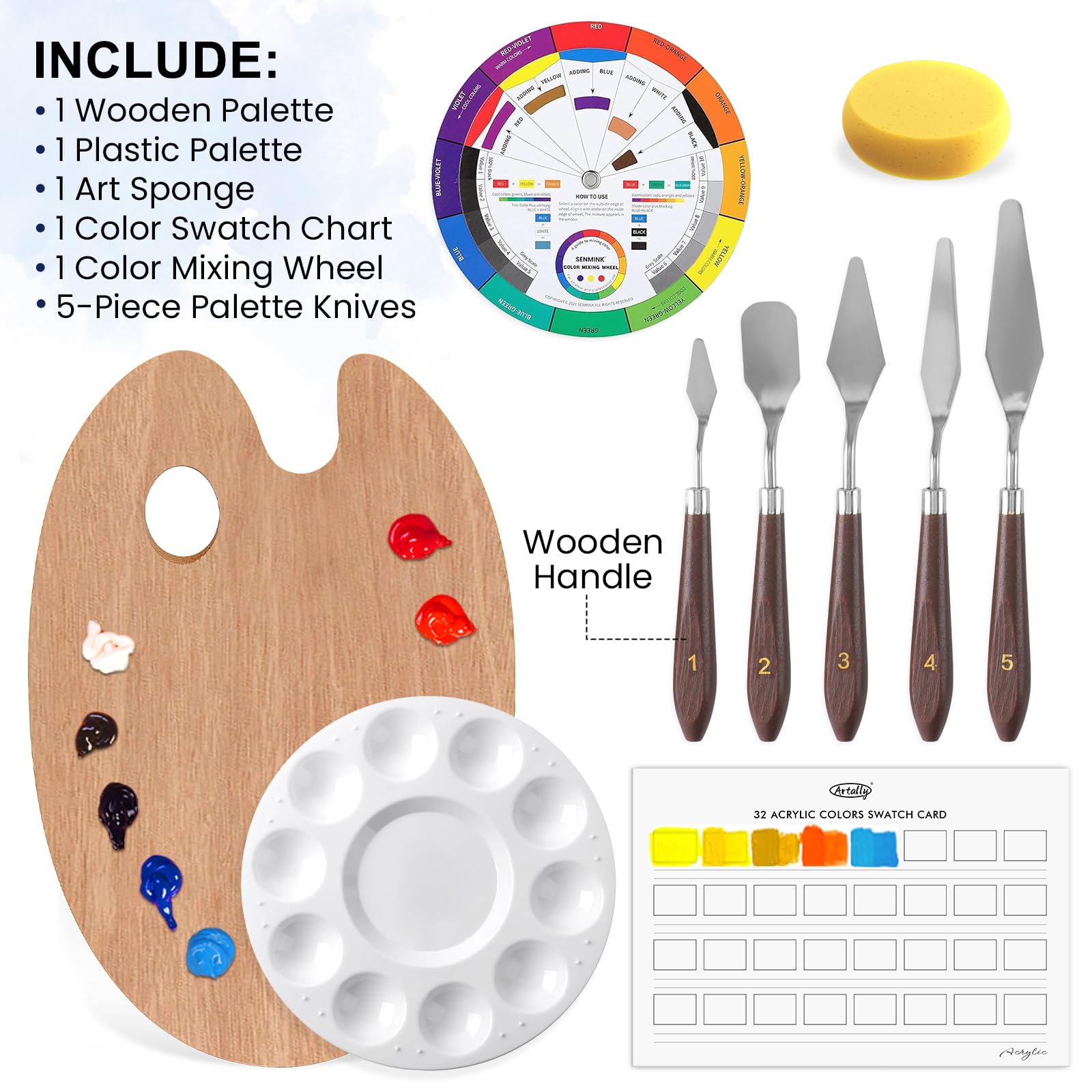 ARTALLY Acrylfarben-Set mit Tischstaffelei, 32 Farben, 69-teiliges Kunst-Set, Leinwandplatten, Pinsel, Malzubehör für Künstler
