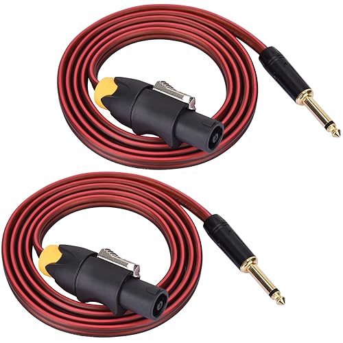 Speakon - Cables de altavoz TS macho de 14 de pulgada de 5 pies, 2 unidades profesionales de calibre 14 AWG, cable de conexión de amplificador de