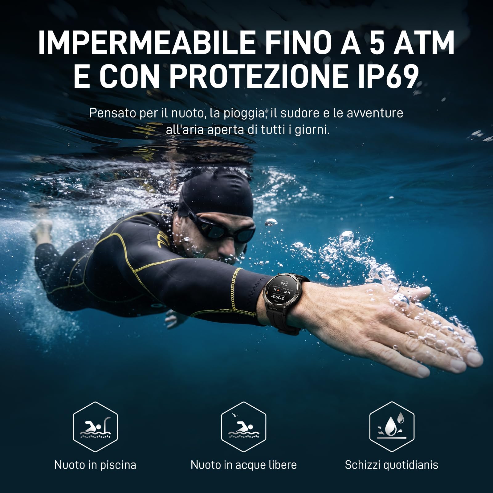 KOSPET ORB 2 Smartwatch uomo Rugged, GPS Dual-band, Impermeabile IP69&5ATM | Batteria da 500mAh, Torcia LED Integrata, 170+ Modalità Sportive, Monitor della Salute, Compatibile con Android & iPhone Nero