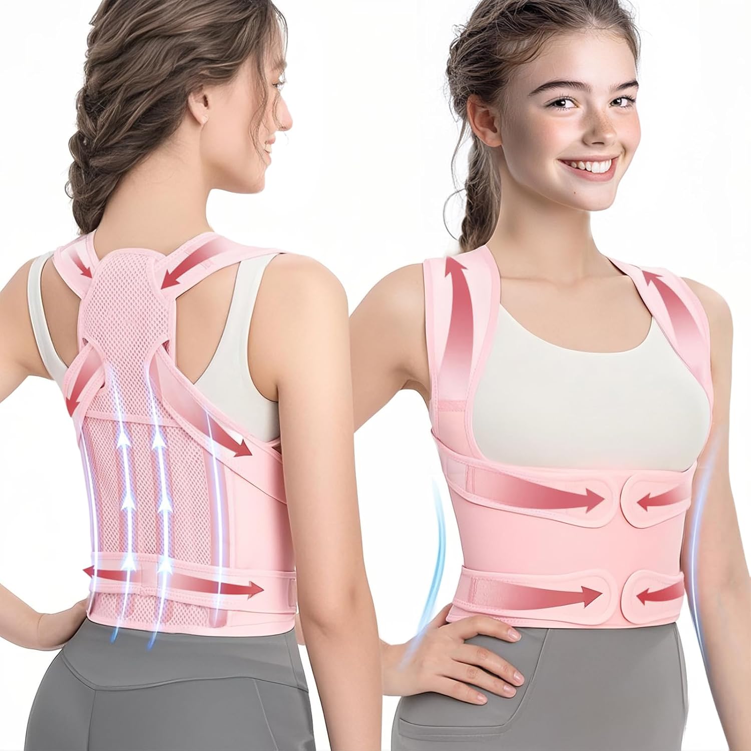Back Brace Posture Corrector for Women & Men, Adjustable Shoulder Straightener with Full Back Support, Lower & Upper Back Pain Relief – Scoliosis, Spine Corrector (Pink, Medium)
