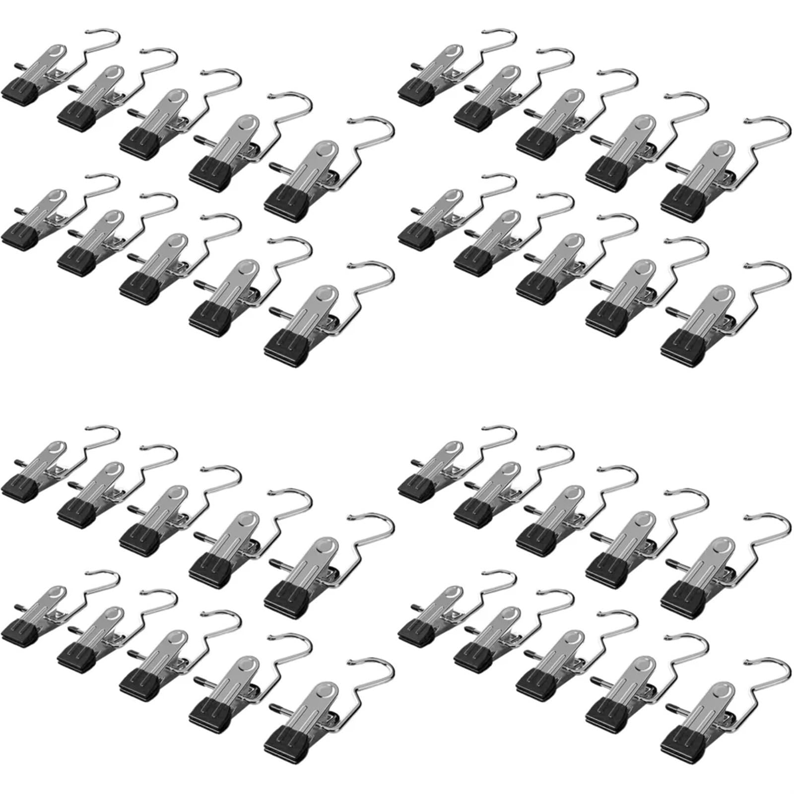 Klamerki do bielizny na sznurku do prania Klamerki do bielizny ze stali nierdzewnej z haczykami do wieszania ubrań(Black,40pcs)