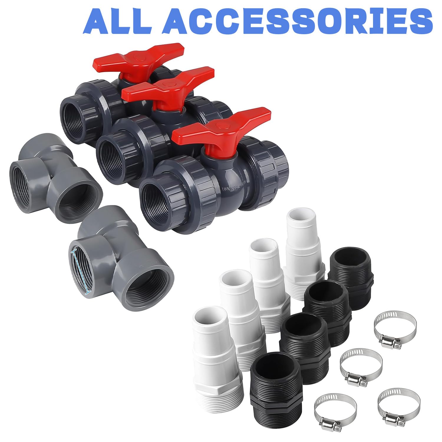 Bypass Pool Set Ø 50 mm für Wärmepumpe, Pool Anschluss Set mit 32 mm & 38 mm Schläuchen und Adaptern, Pool Solarweiche zur Steuerung der Wasserzufuhr für Poolheizung und Schwimmbecken