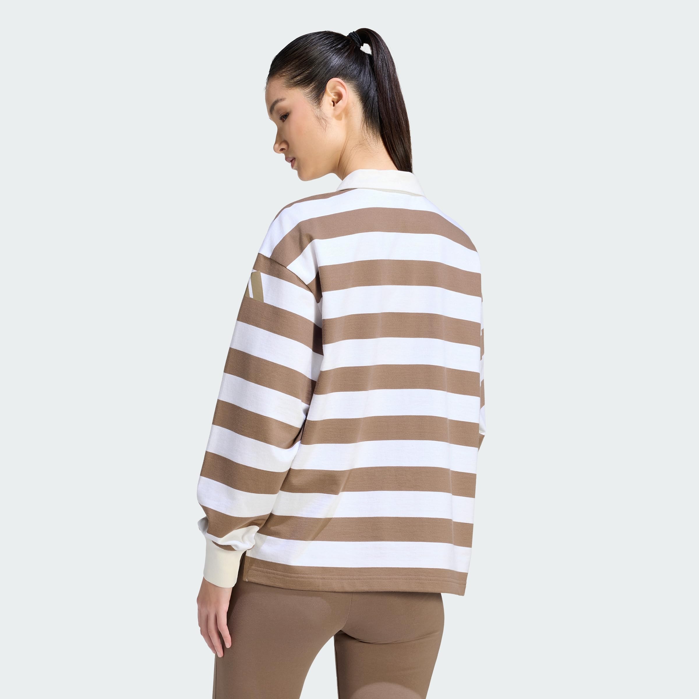 adidas Kobiety Essentials Contemporary French Terry Longsleeve Polo Shirt, Khaki Six/off white, M