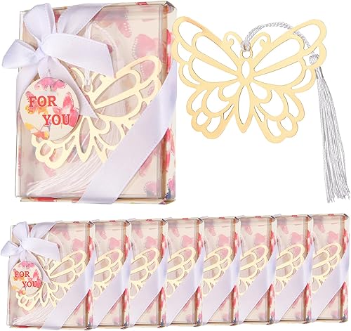 60 Pcs Gold Butterfly Metal Bookmarks with Elegant Silk Tassel, Creative Butterfly Bookmarks with Gift Box, for Book Lover Baby Shower Return Gifts