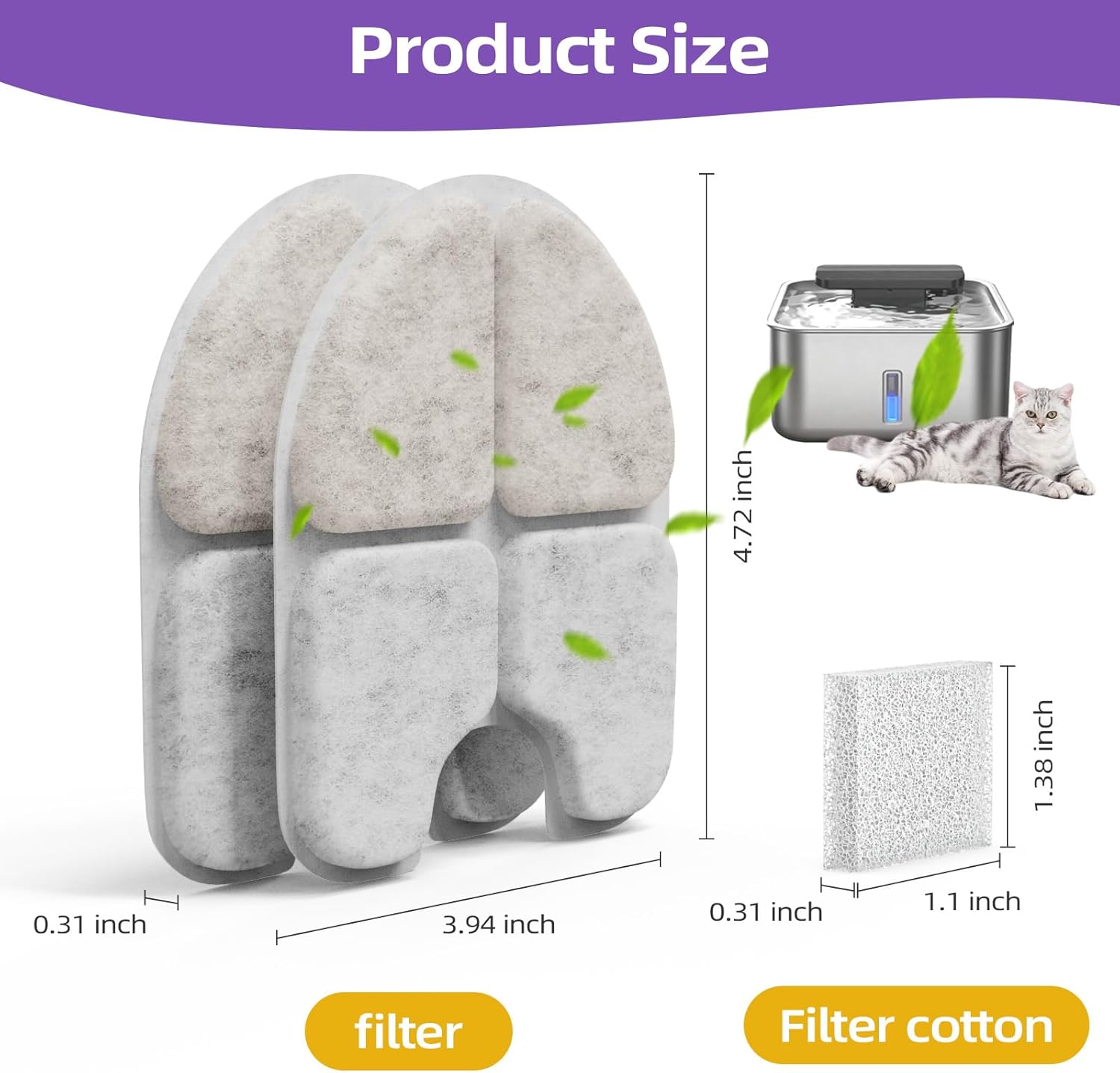 12 Packs Pet Water Fountain Filter for 3Gal/12L Dog Water Dispenser (FN-W13),6 Packs Dog Wate Fountain Filters & 6 Packs Pump Filters Sponges Replacement - Image 6