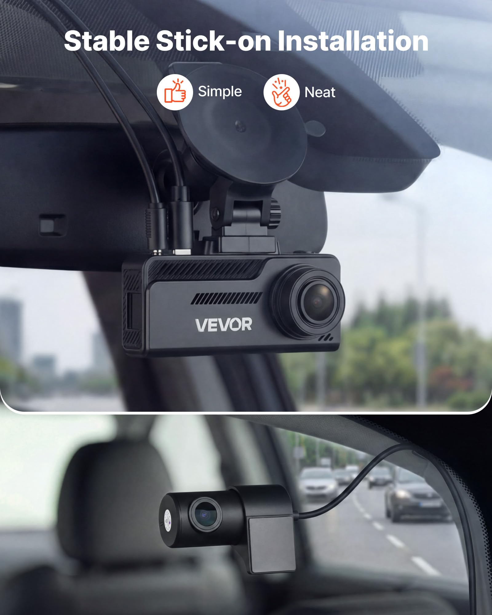 VEVOR Dashcam Voiture Avant et Arrière, 4K et 1080P, Caméra Embarquée Double Canal, avec Carte Mémoire 32 Go, GPS Intégré, Angle 129° et 125°, Écran de 80,8 mm, Enregistrement en Boucle, Mode Parking