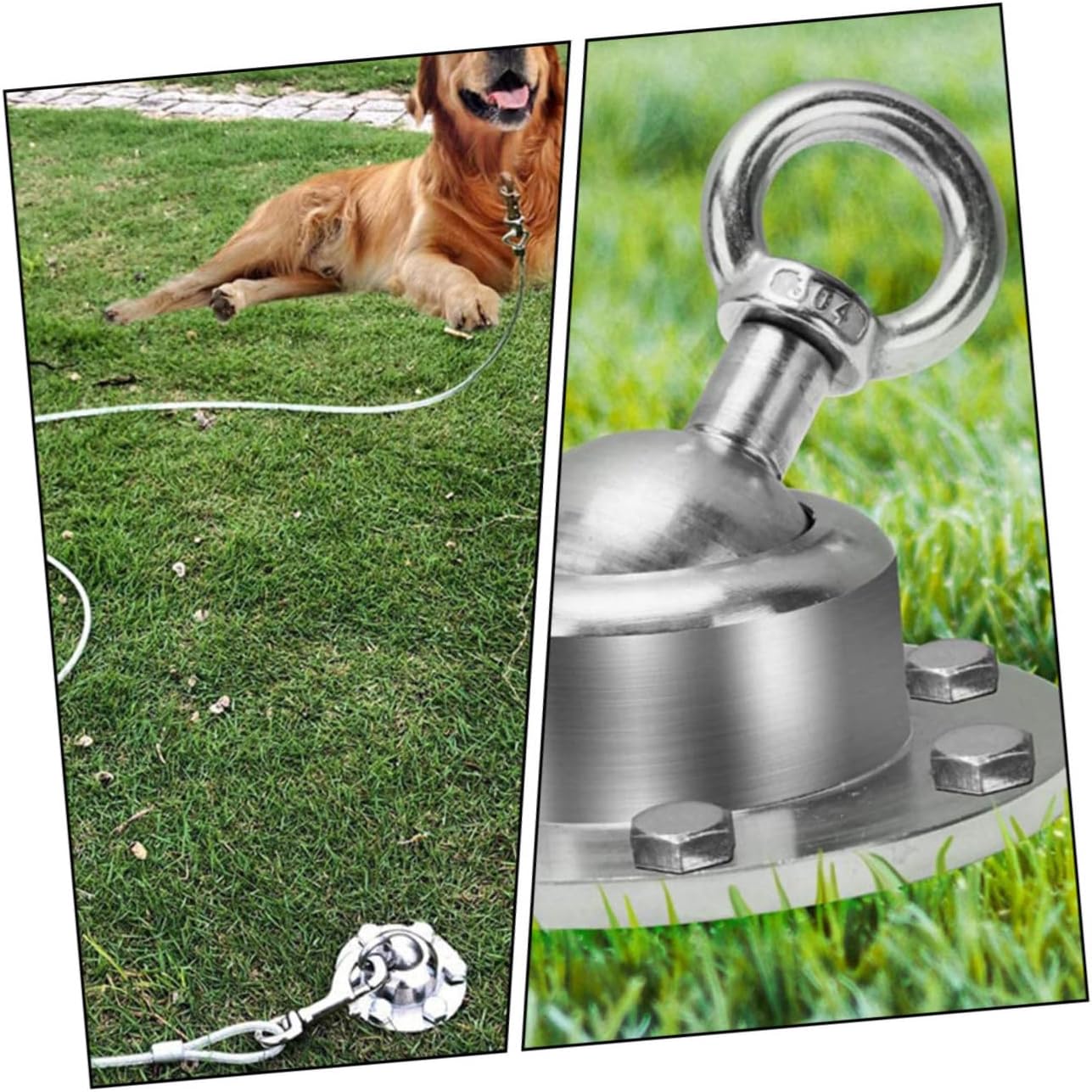 Sosoport 1set Outdoor Dog Tie Out Stake Rotating Stainless Steel Heavy Duty Fixing Kit for Large Dogs Easy to Install for Gardens Camping Hiking