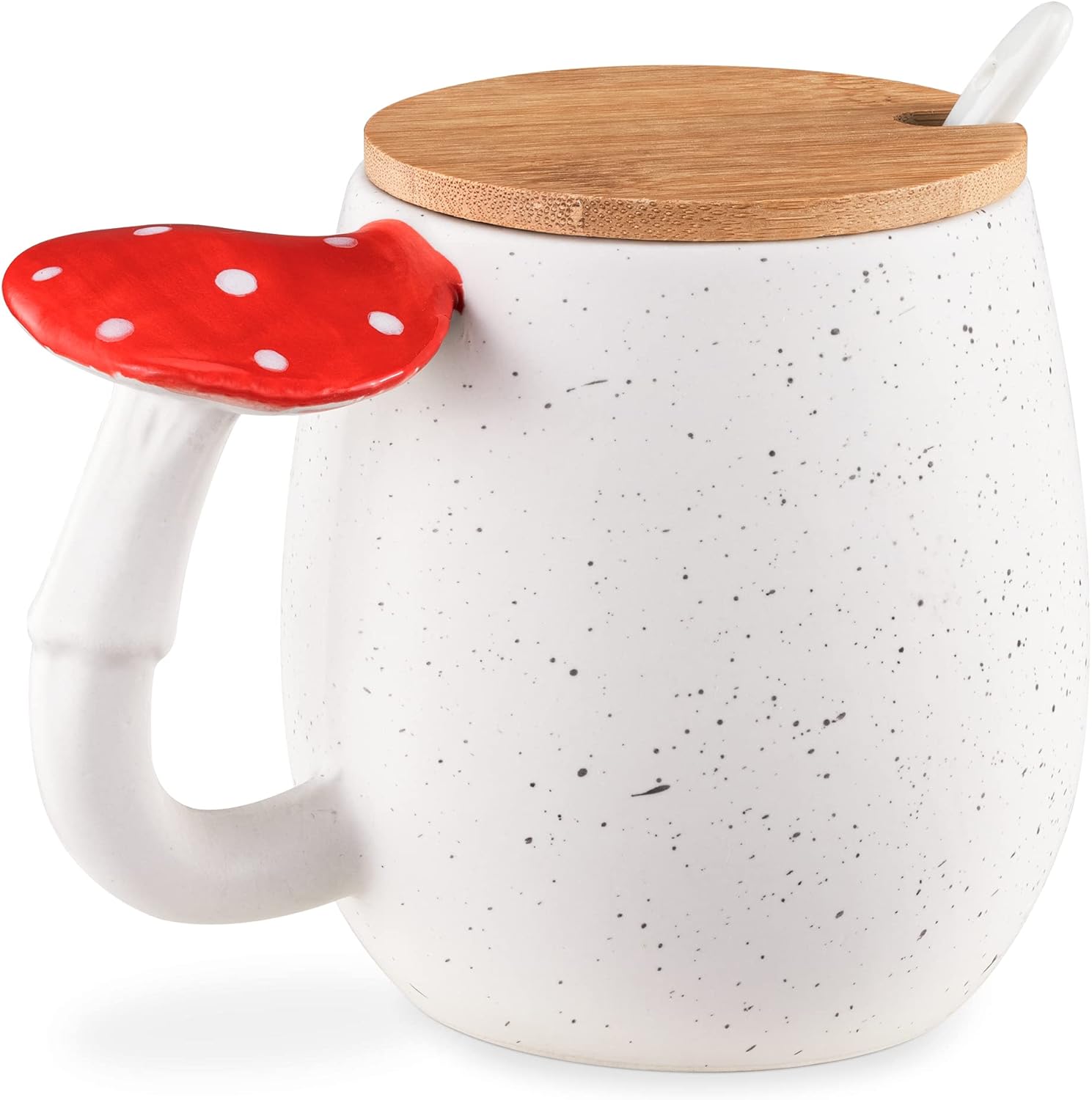 Navaris Mushroom Mug with Lid and Spoon Ceramic Cup for