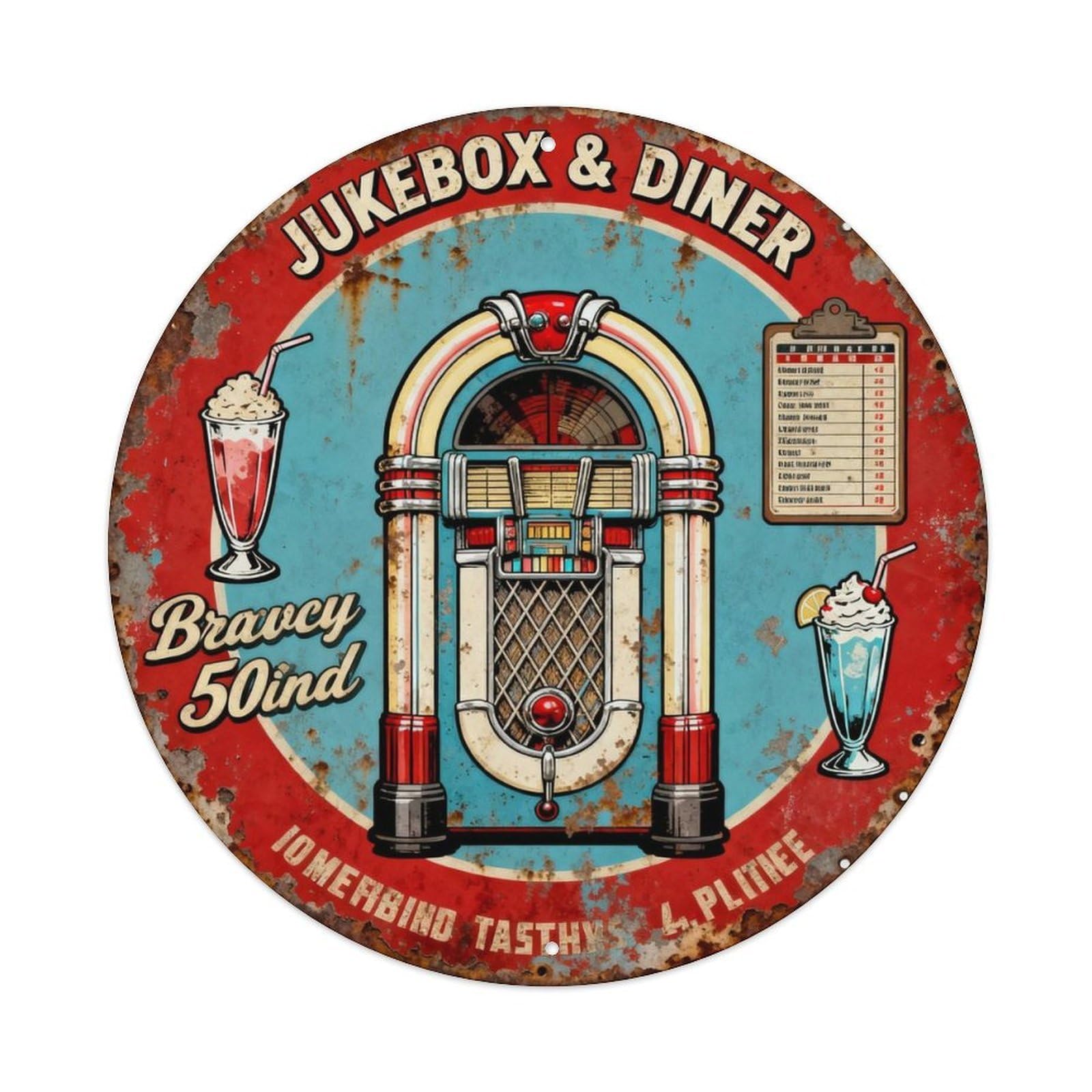 JUKEBOX & DINER Metal Tin Sign Plaque