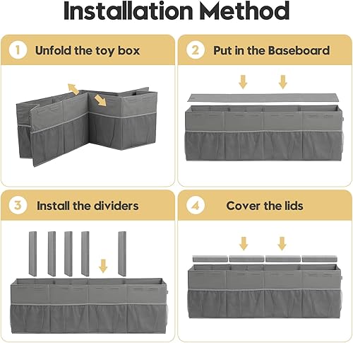 Miniatura 7 de Beveetio Cofre de juguetes extragrande,Caja de juguetes para niños pequeños,Organizadores de cofres de juguetes para niños almacenamiento para