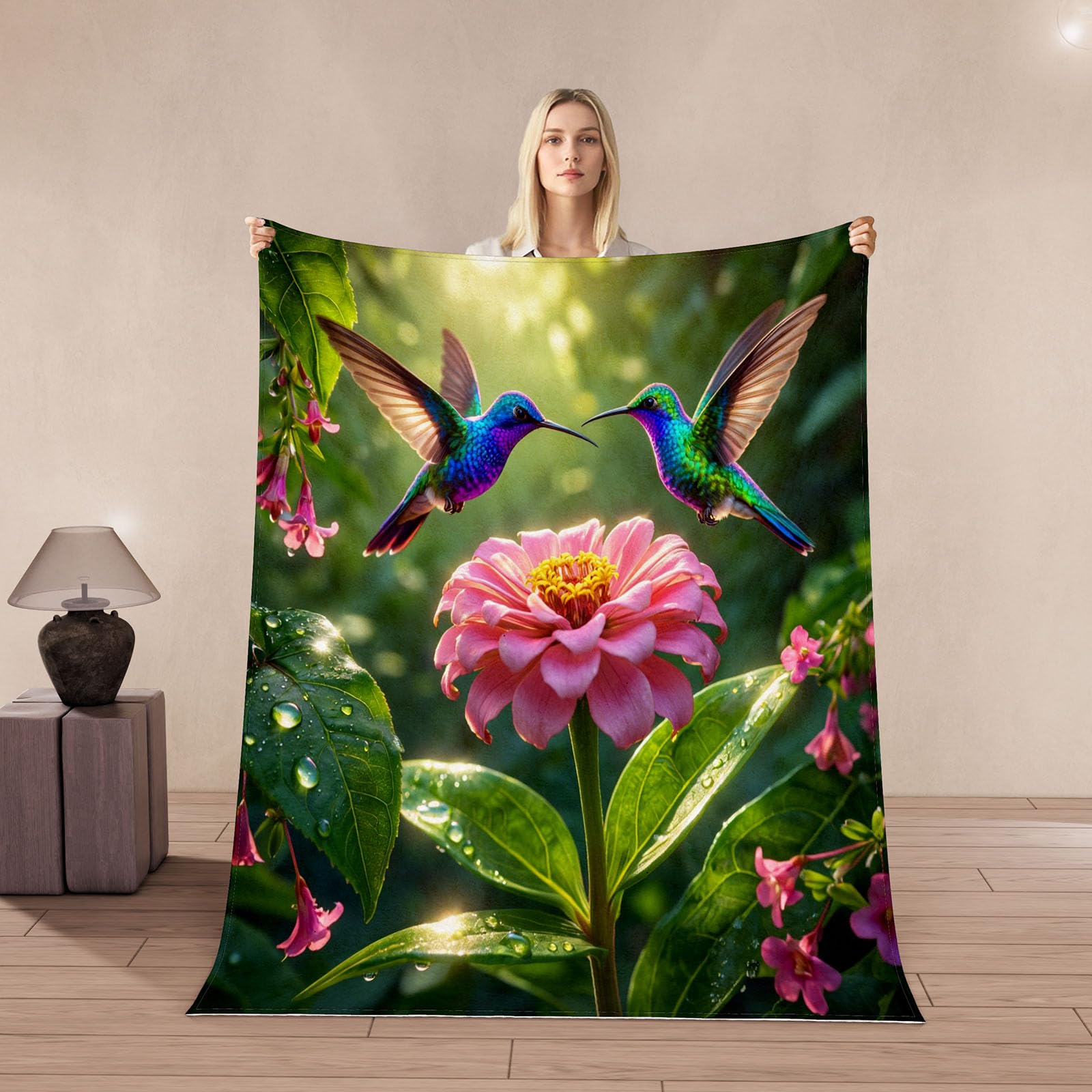 Couverture Colibri 130x150 microfibre plaid polaire chaud flanelle fleurs canapé couvre-lit 3D