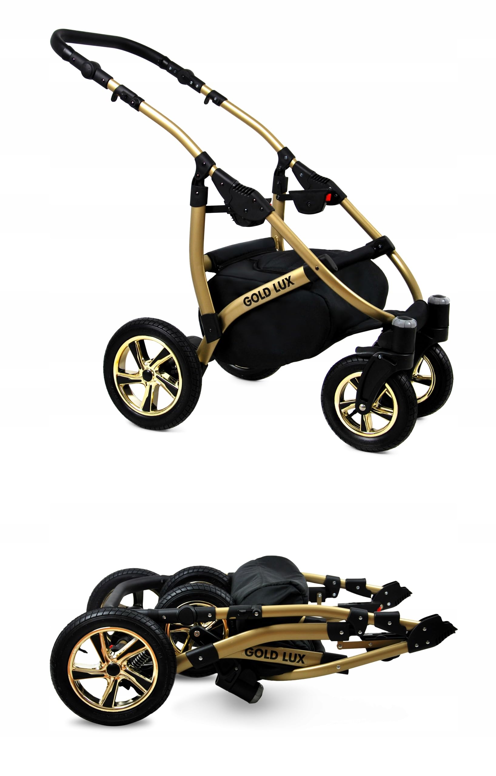 BabyLux® Carrito de Bebé Sistema de Viaje Set 3 en 1 - Gold Lux - incl. Capazo, Silla de Paseo, Silla Coche - Cochecito - con Bolso cambiador, Cubierta para la lluvia, Mosquitera etc.
