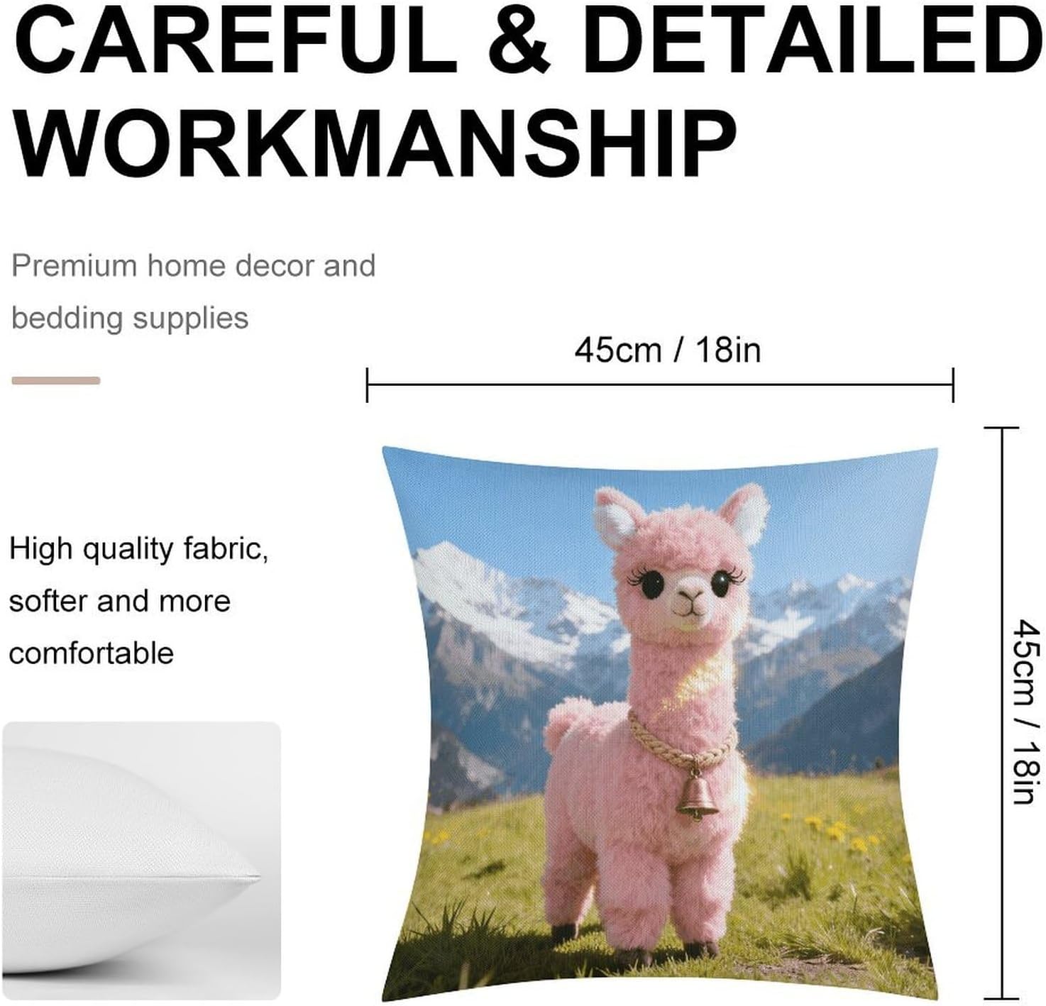 Llama Cute Alpaca Pink Pillow Protectors Cute Waterproof Pillow Cover Soft Skin-Friendly Cushion Case Decorative Square Cushion Cover for Couch Sofa Bed Living Room Bedroom