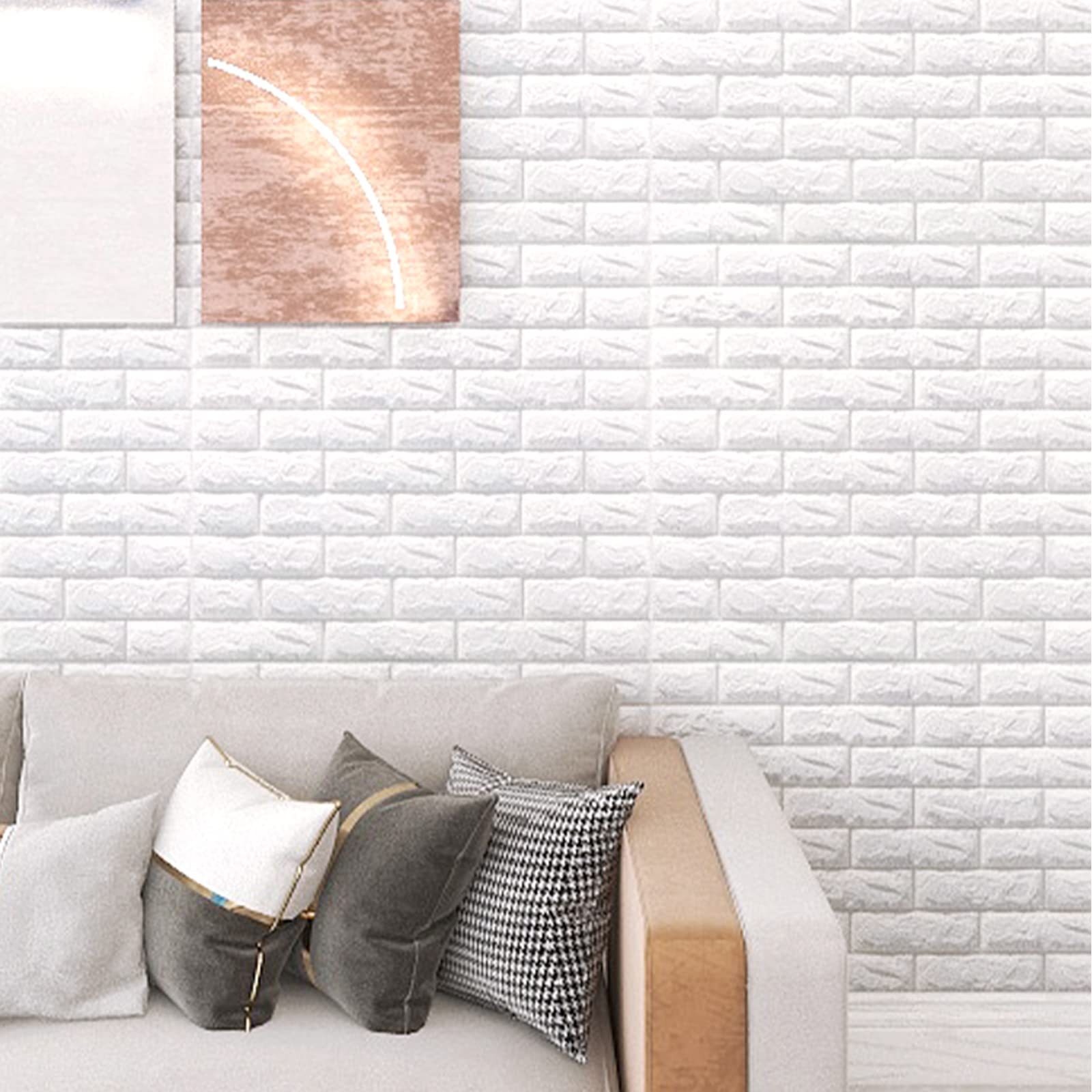 10 Piezas Papel Pintado Pared 3D, Paneles Decorativos Para Pared, Impermeable Pegatina de Pared Espuma,Panel de Pared de Ladrillo Falso Autoadhesivo para Cocina, Dormitorio, Salón (Blanco)