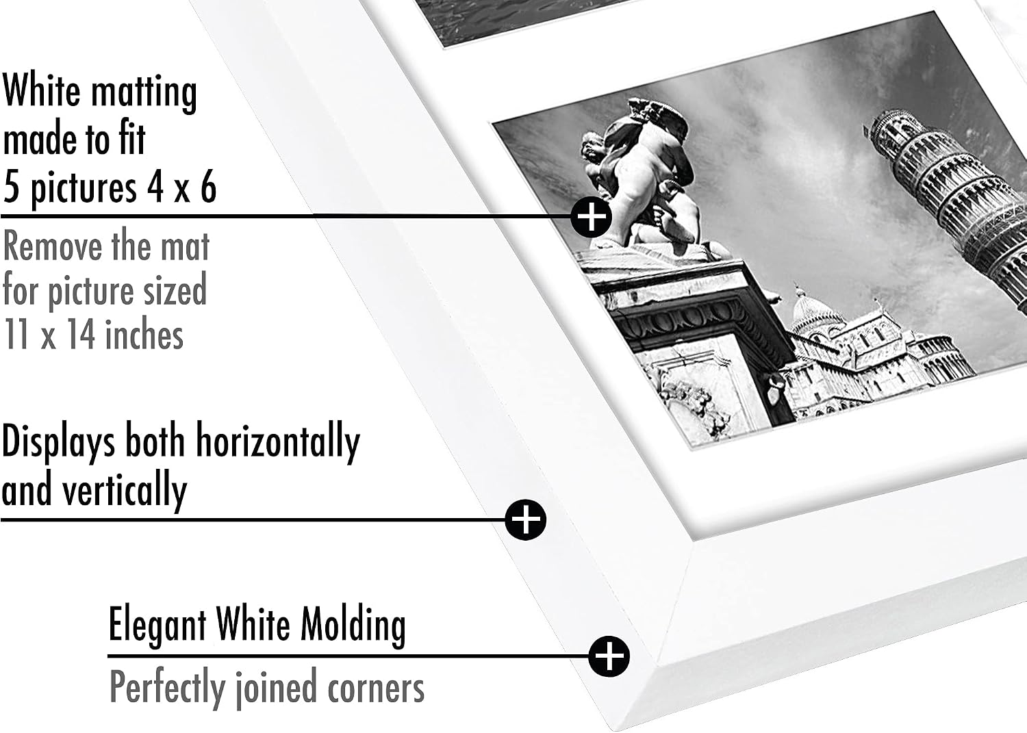 Americanflat 4x6 Collage Picture Frame with Shatter-Resistant Glass - Fits Five 4x6 Photos or Use as One 11x14 Picture Frame - Signature Collection - Collage Frames for Wall Display - White